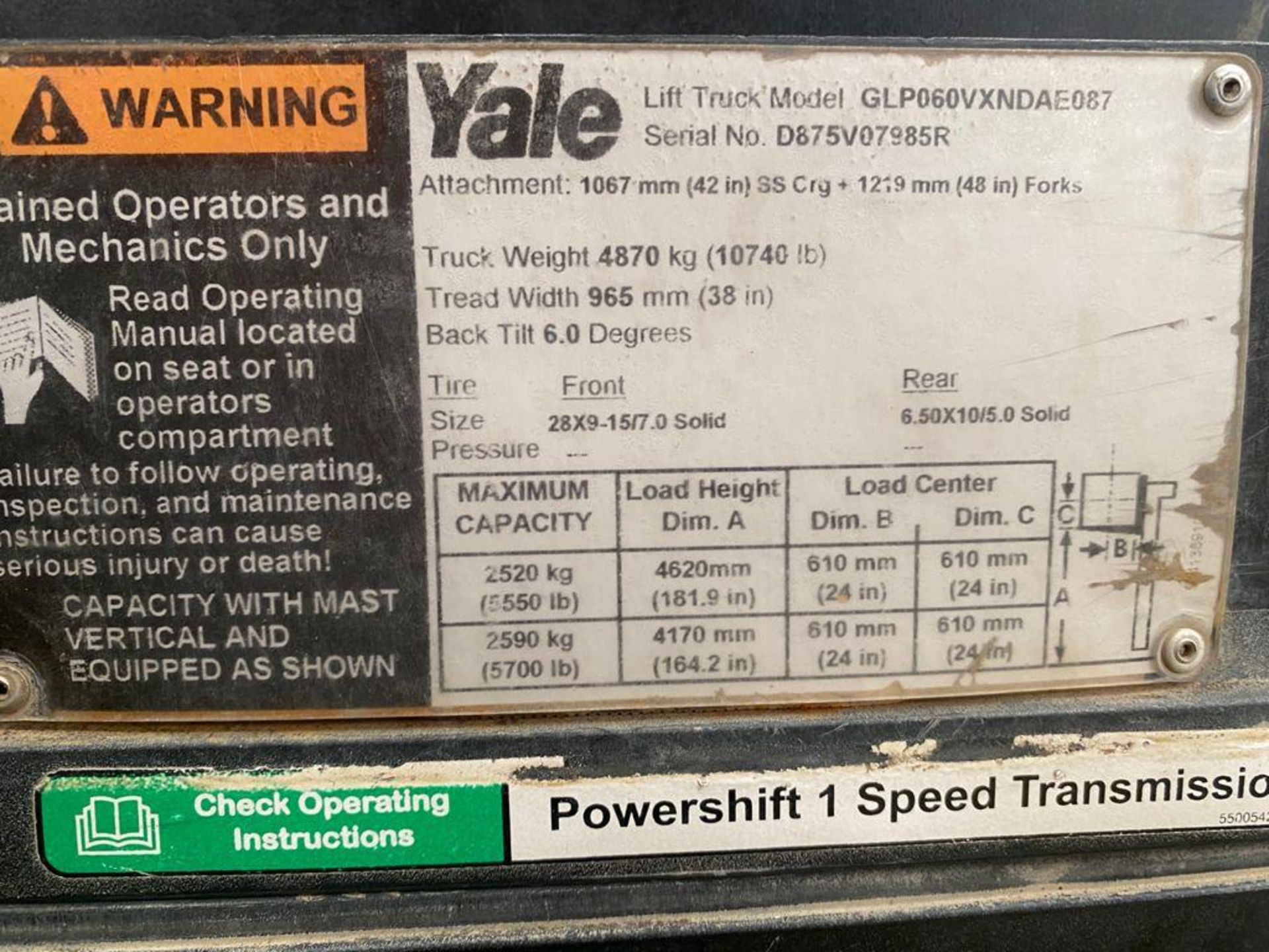 Yale Forklift, Model GLP060VXNDAE087, S/N D875V07985R, Year 2017, 5700 lb capacity - Image 30 of 39