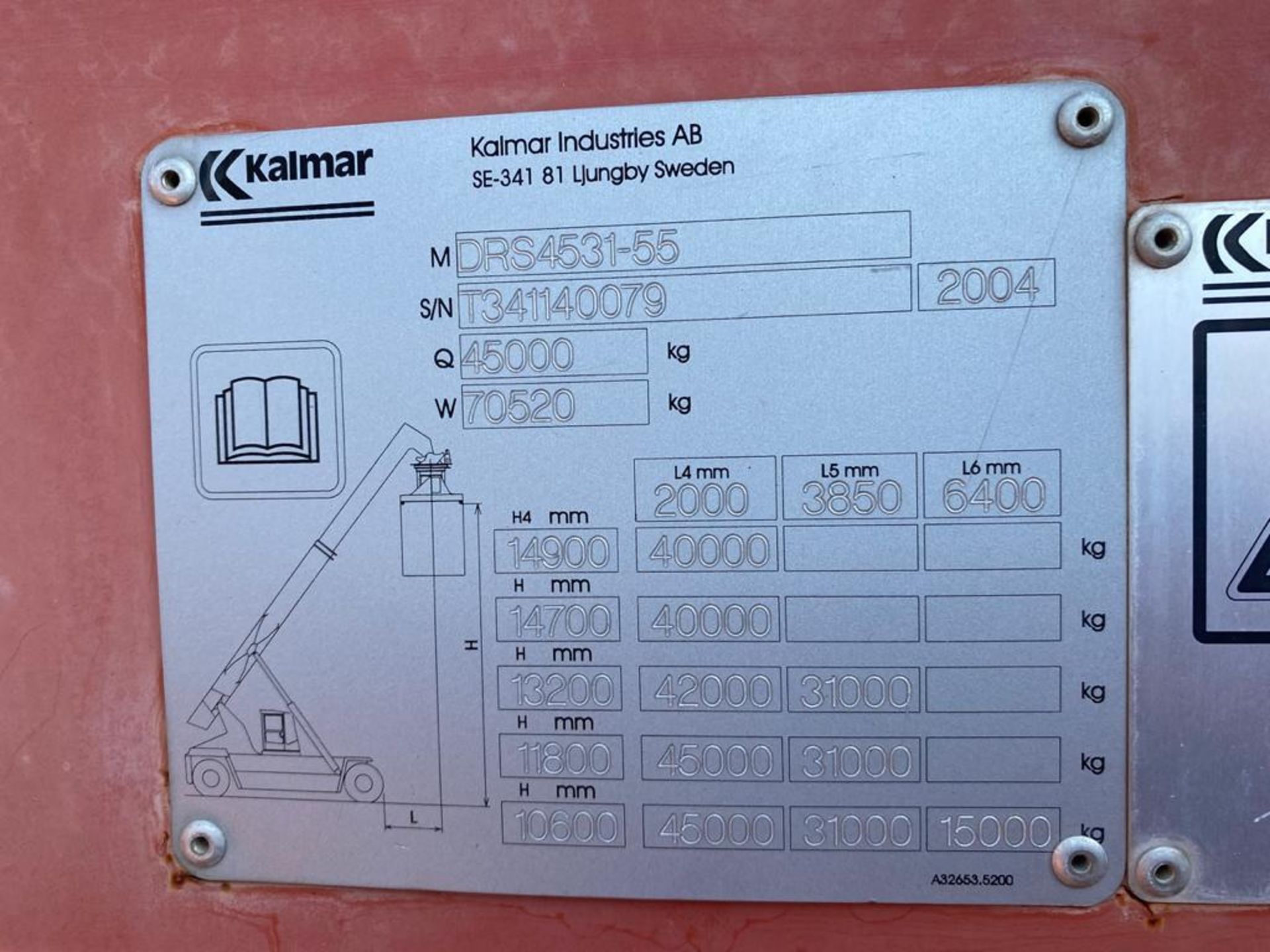 Kalmar Reach Stacker, 2004, model DRS4531-55, serial number T341140079, max. capacity 45 tons - Image 54 of 57