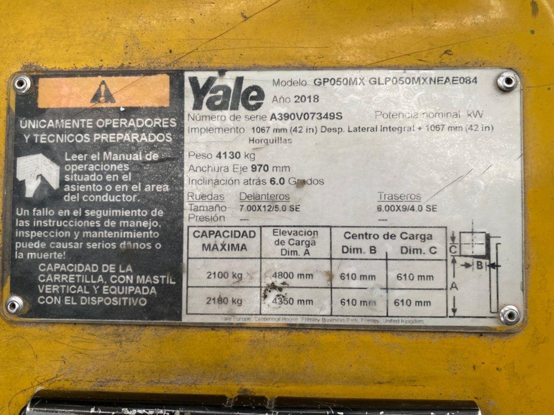 Yale Forklift, Model GP050MX, S/N A390V07349S, Year 2018, 4800 lb capacity - Image 21 of 33