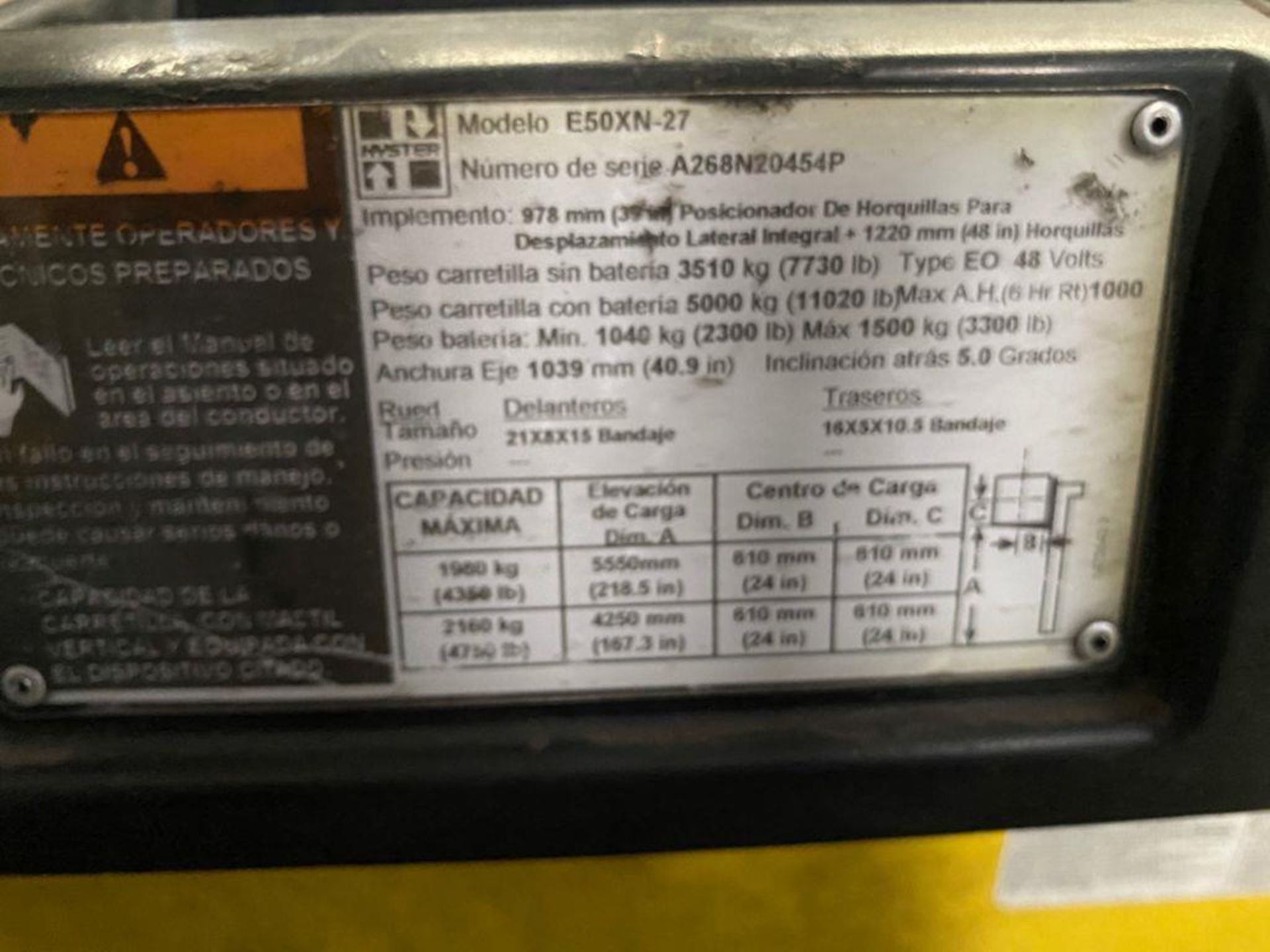 Hyster Electric Forklift, Model E50XN, S/N A268N20454P, Year 2016, 4750 lb capacity - Image 25 of 31