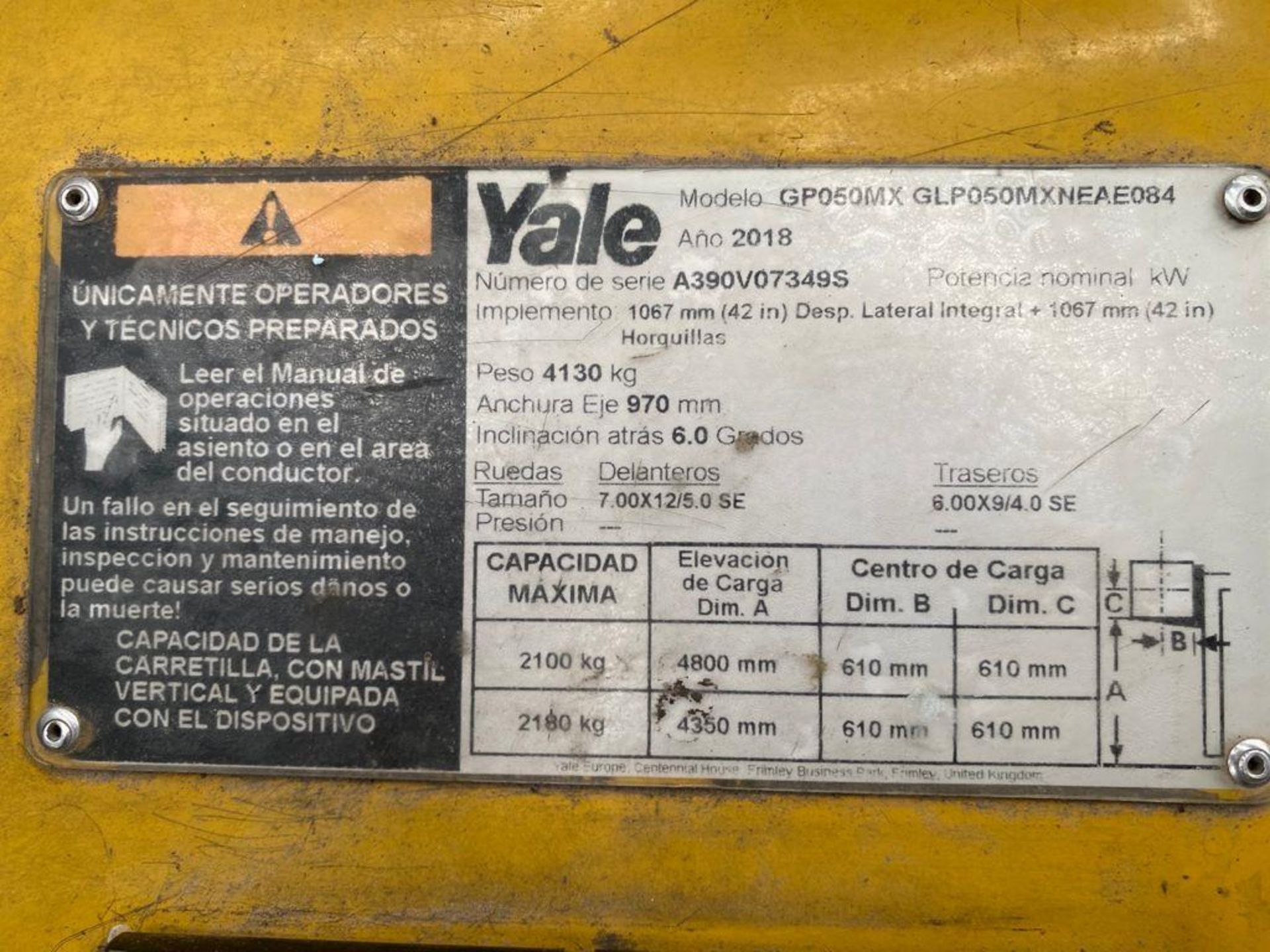 Yale Forklift, Model GP050MX, S/N A390V07349S, Year 2018, 4800 lb capacity - Image 20 of 33