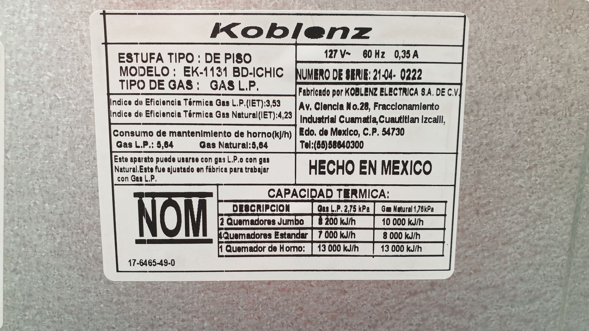 1 Estufa marca Koblenz color gris de 6 quemadores modelo EK-1131 BD-ICHIC - Image 5 of 5