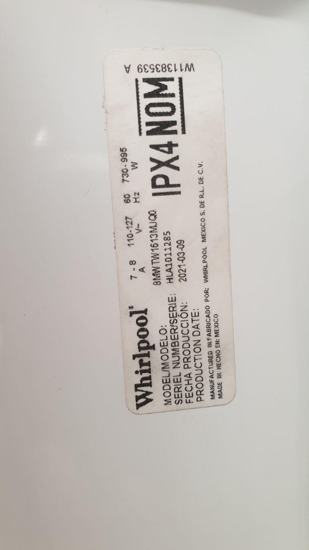 1 Lavadora marca Whirlpool de 16 kilos color blanco modelo 8MWTW1613MJQ0 - Image 8 of 8