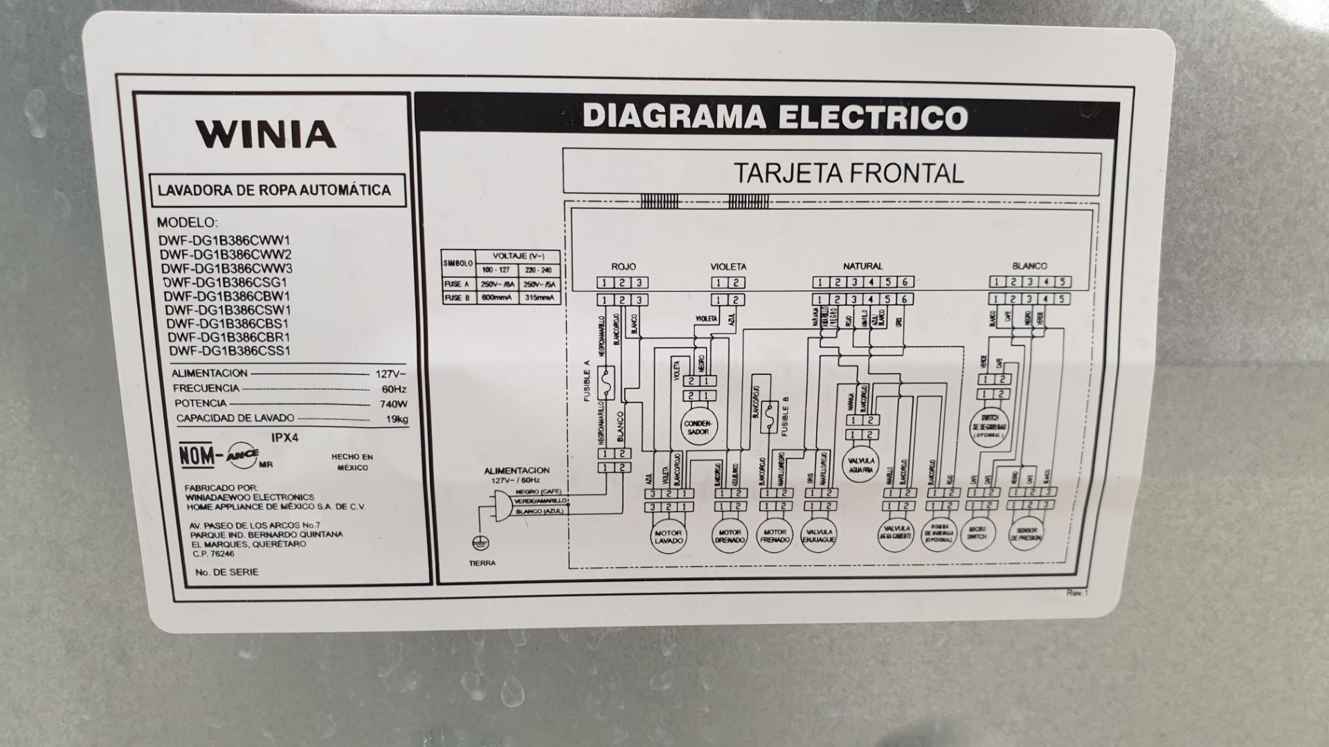 1 Lavadora mara Winia de 19 kilos color gris modelo DWF-DG1B386CSW1 - Image 7 of 8