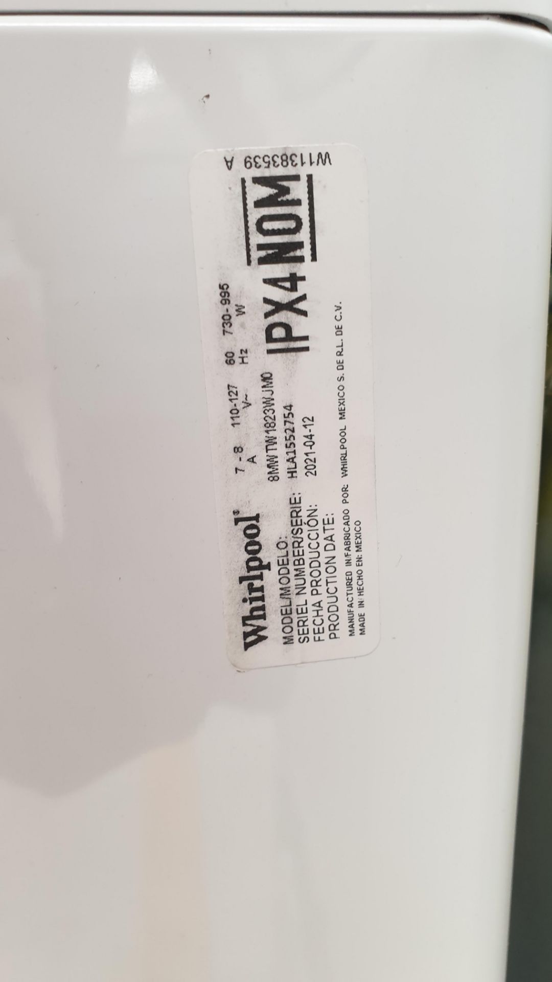 1 Lavadora marca Whirlpool de 18 kilos color blanco modelo 8MWTW1823WJM0 - Image 7 of 7