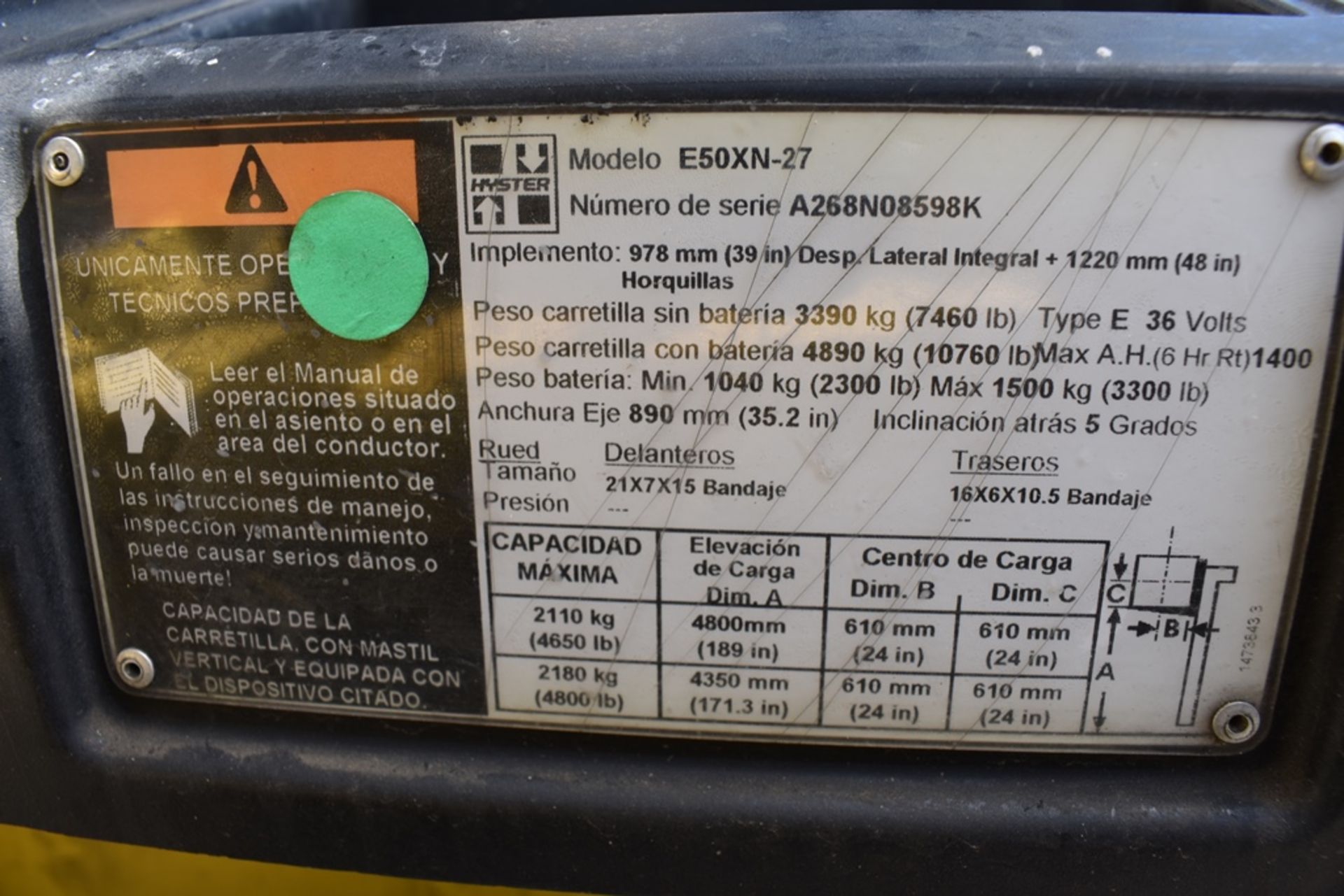 Hyster Electric Forklift, Model E50XN-27, 4750 lb capacity - Image 22 of 23