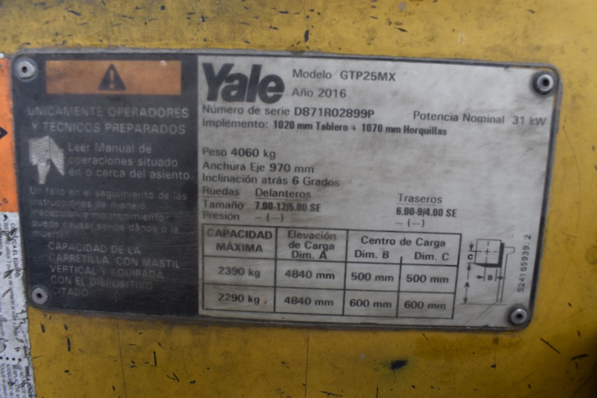 Yale Forklift, Model GTP25MX, S/N D871R02899P, 5000 lb capacity - Image 47 of 48