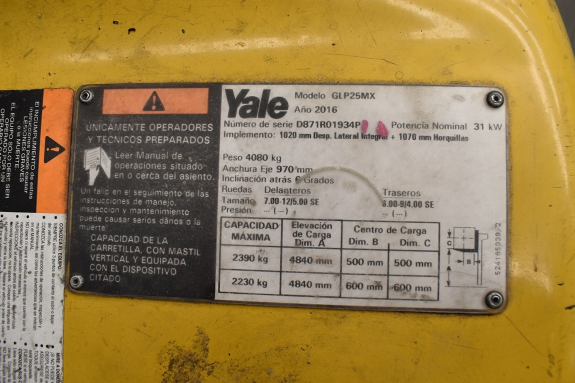 Yale Forklift, Model GLP25MX, 5000 lb Capacity - Image 32 of 42