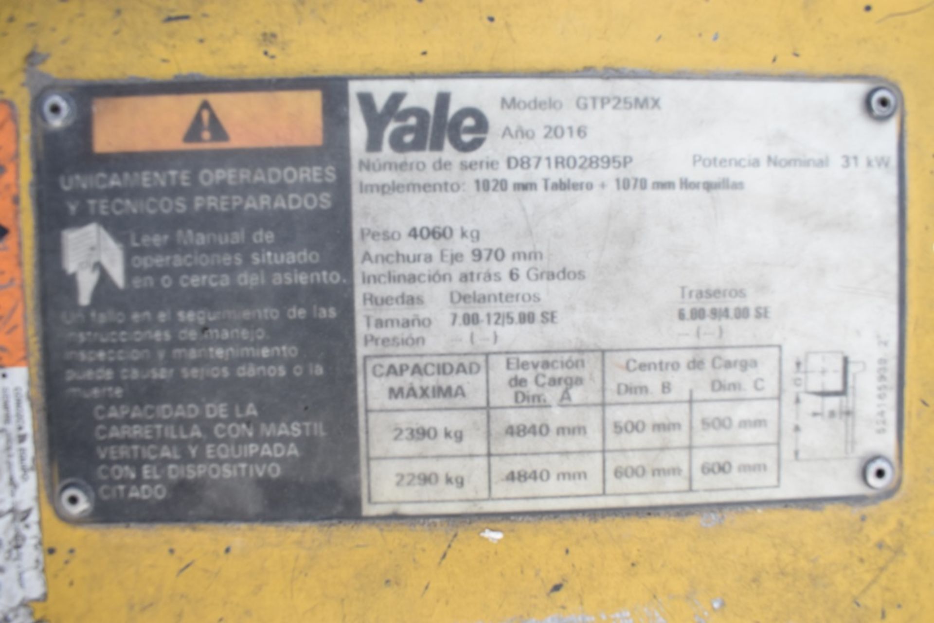 Yale Forklift, Model GTP25MX, S/N D871R02895P, Year 2016, Nissan LP gas, 5000 lb - Image 26 of 27