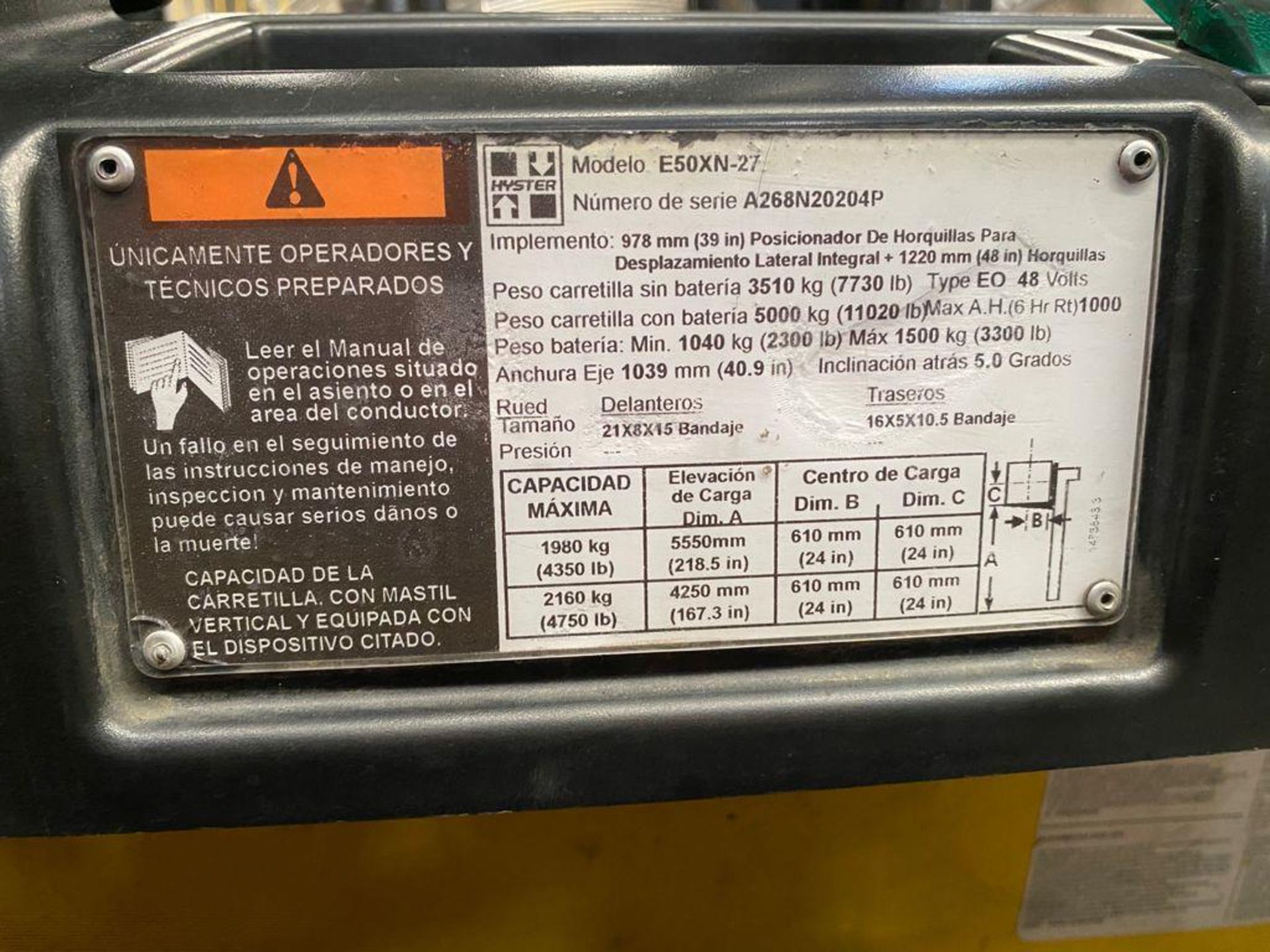 Hyster Electric Forklift, Model E50XN-27, S/N A268N20204P, Year 2016, 4750 lb Capacity, - Image 32 of 33