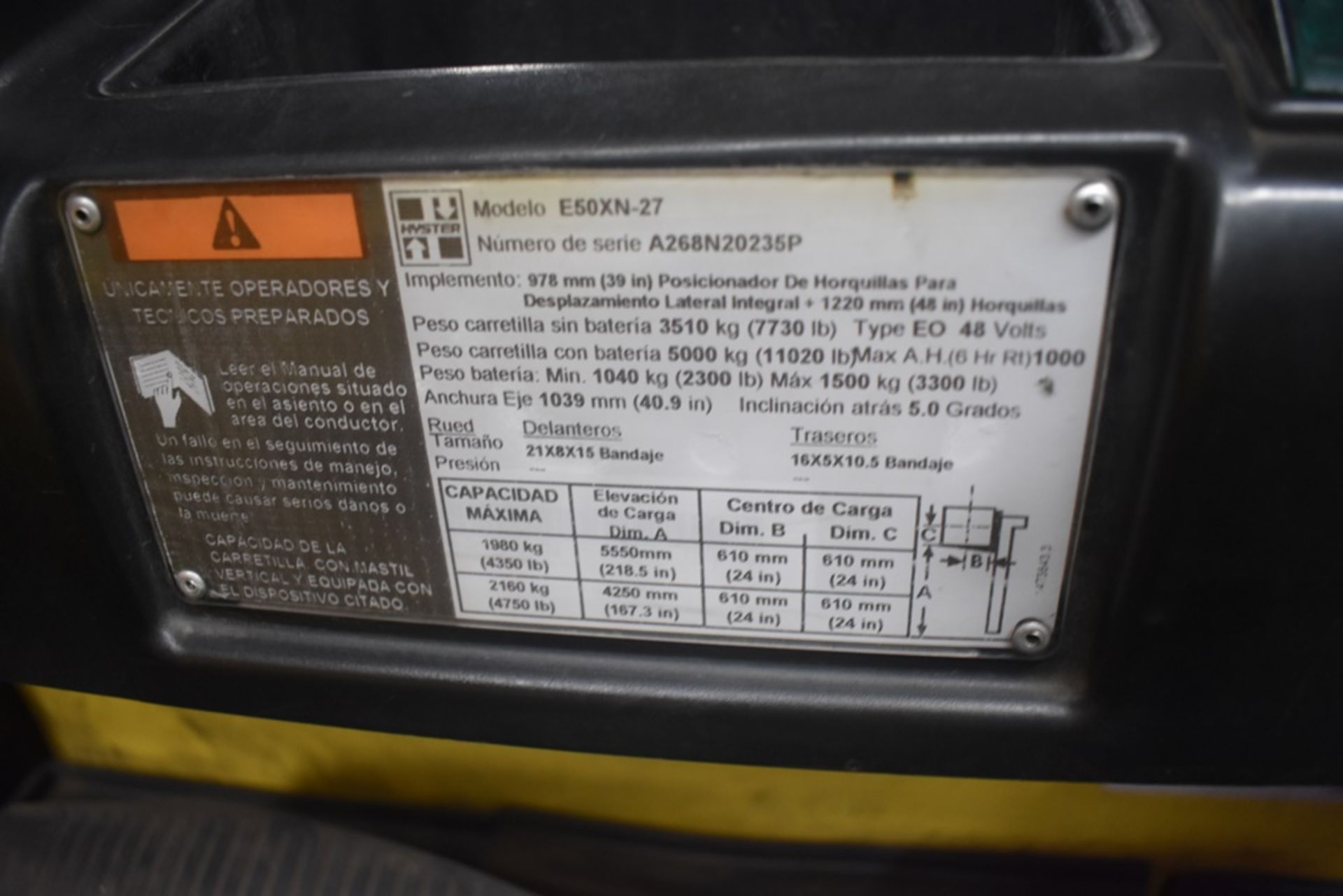 Hyster Electric Forklift, Model E50XN-27, S/N A268N20235P, Year 2016, 4750 lb Capacity - Image 37 of 38