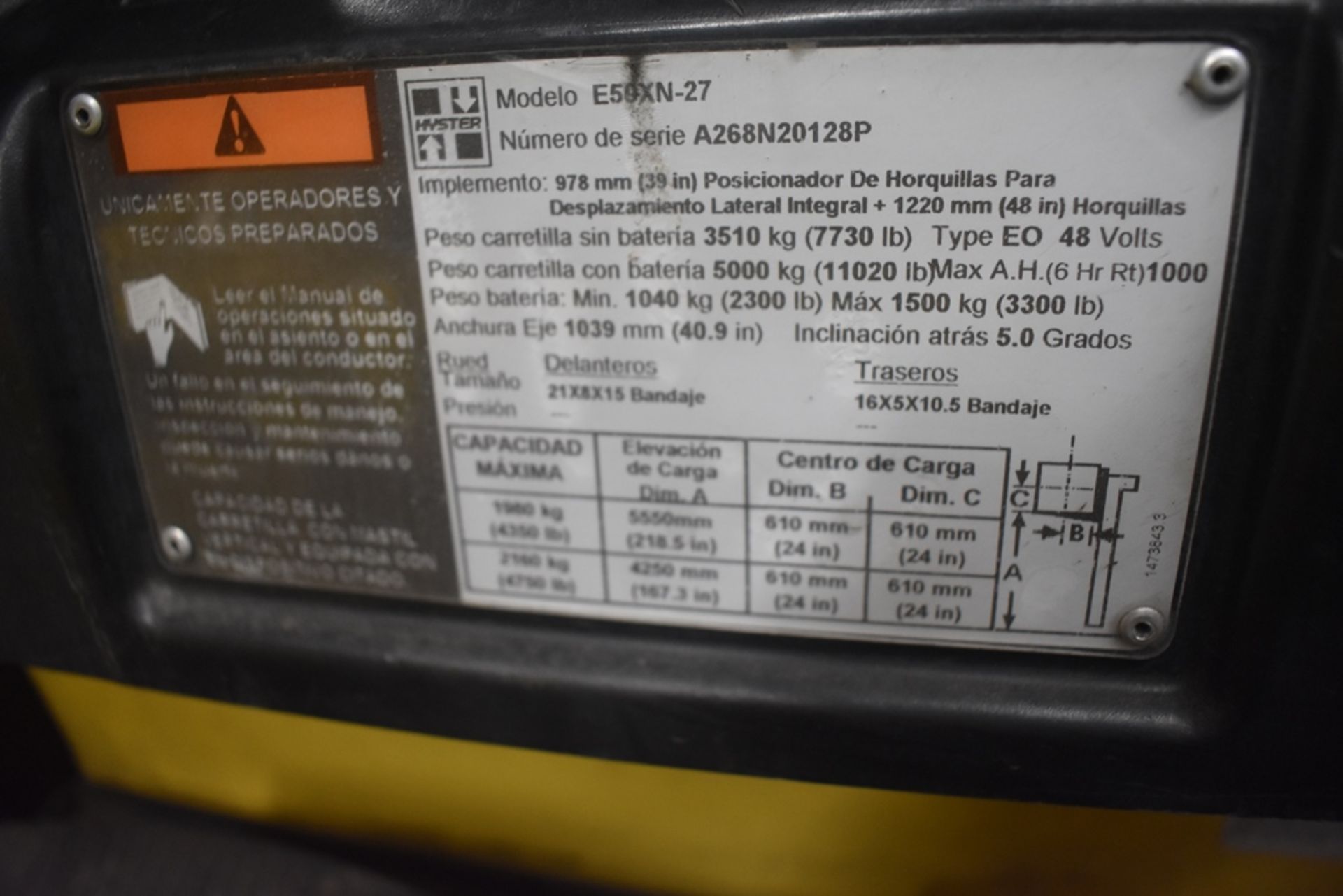 Hyster Electric Forklift, Model E50XN-27, S/N A268N20128P, Year 2016, 4750 lb Capacity - Image 42 of 44