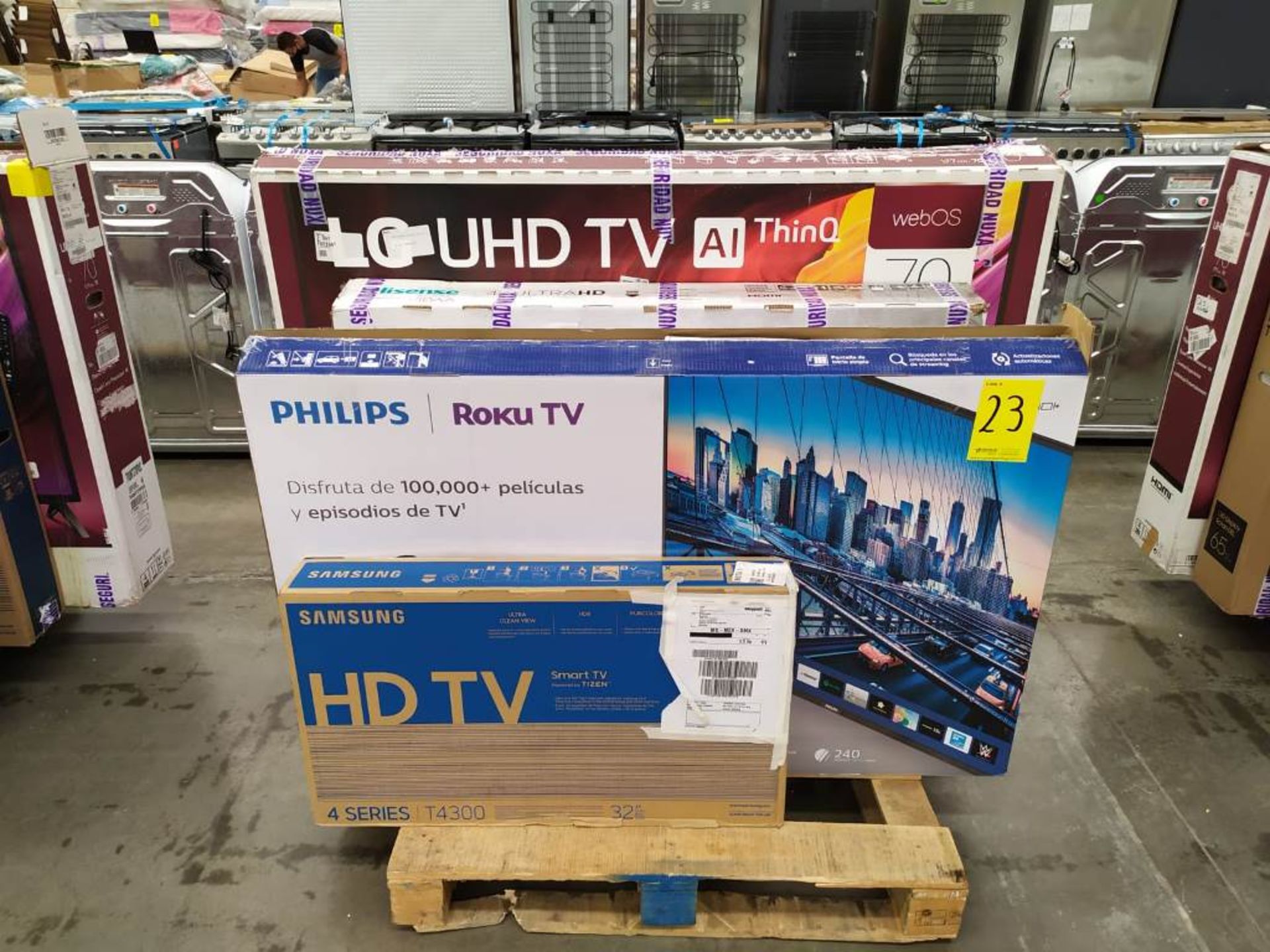 Lote de 12 pantallas de TV: TV LG 70UN7378PUC SMART 4K, 59760159762000331279; TV HISENSE 55H6G SMAR