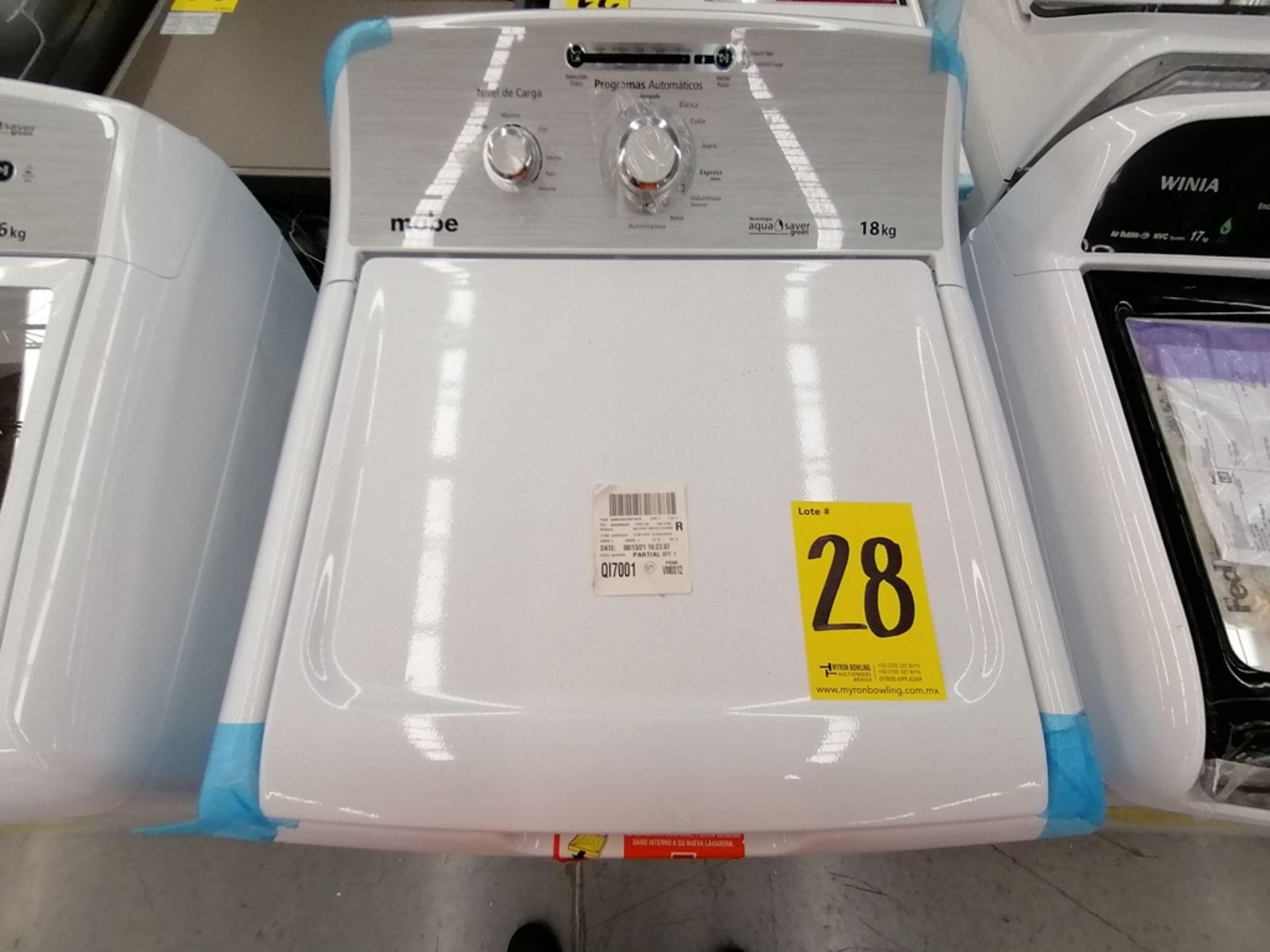 Lote de 3 lavadoras contiene: 1 Lavadora de 16KG, Marca Mabe, Modelo LMA46102VBAB02, Serie 2108S802 - Image 9 of 29