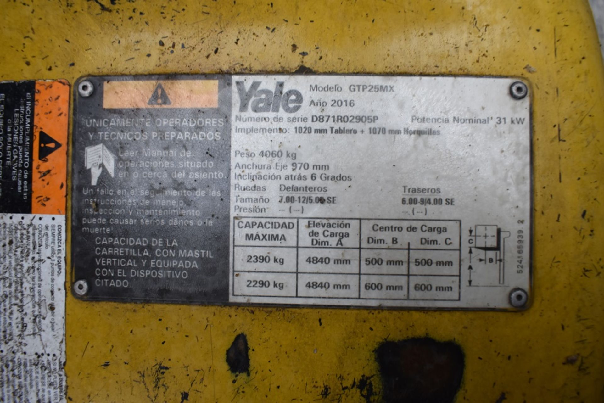 Yale Forklift, model GTP25MX, S/N D871R02905P, year 2016, 5000 lb capacity - Image 45 of 47