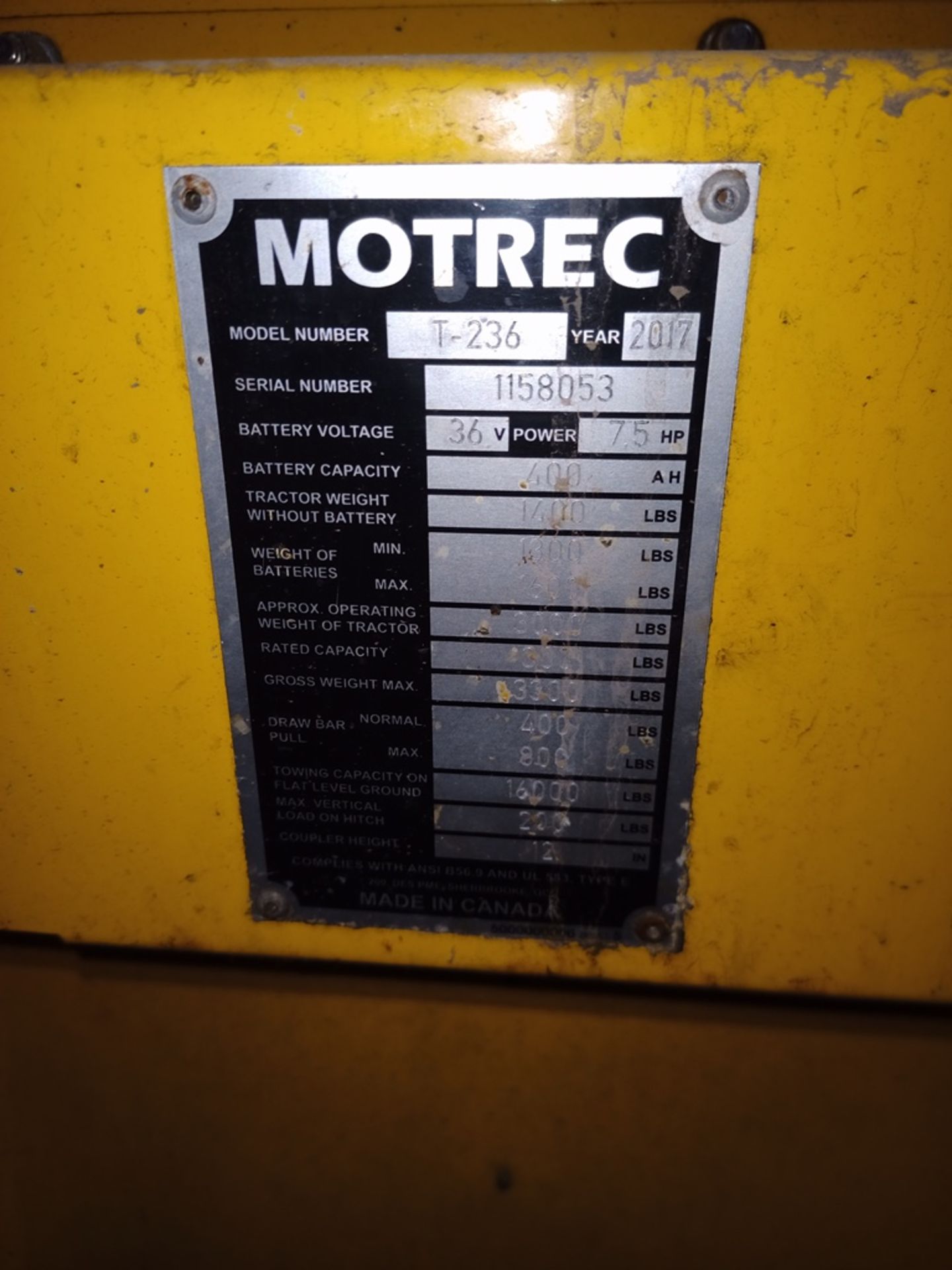 Motrec electric Tow tractor, Model MT-236, S/N 1158053, Year 2017 - Image 18 of 19