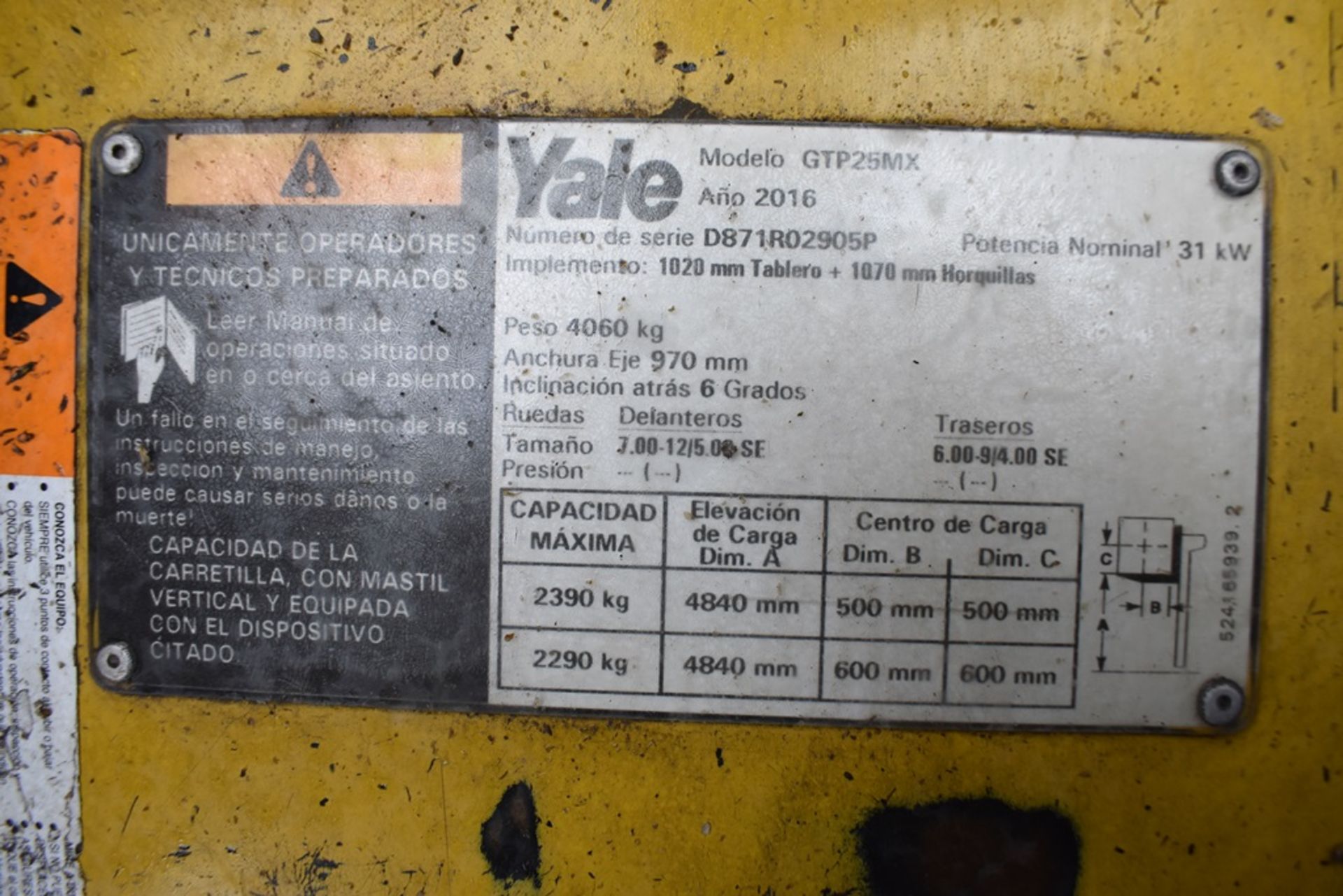 Yale Forklift, model GTP25MX, S/N D871R02905P, year 2016, 5000 lb capacity - Image 46 of 47
