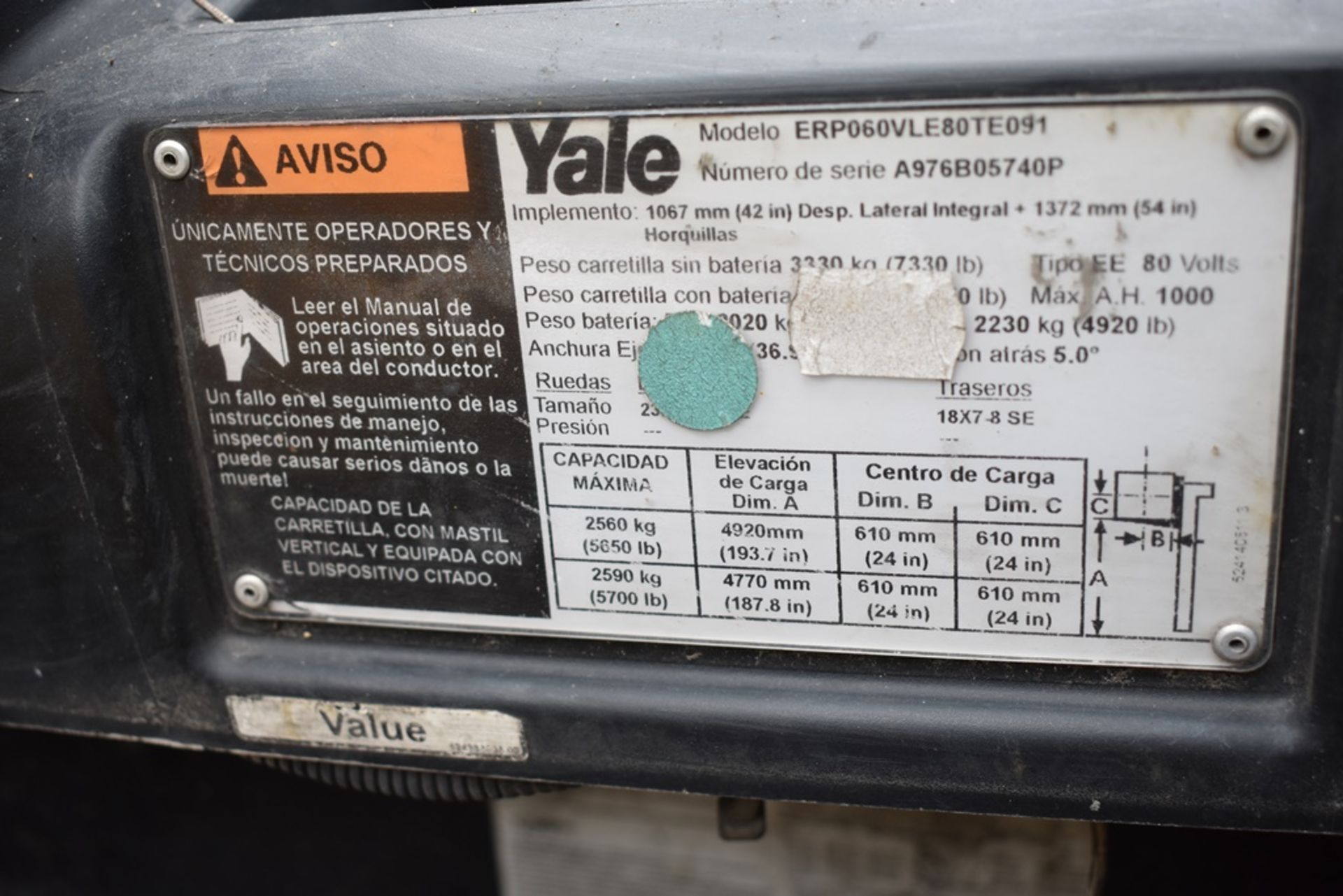 Yale electric Forklift, model ERP060VLE80TE091, 5700 lb capacity - Image 48 of 50