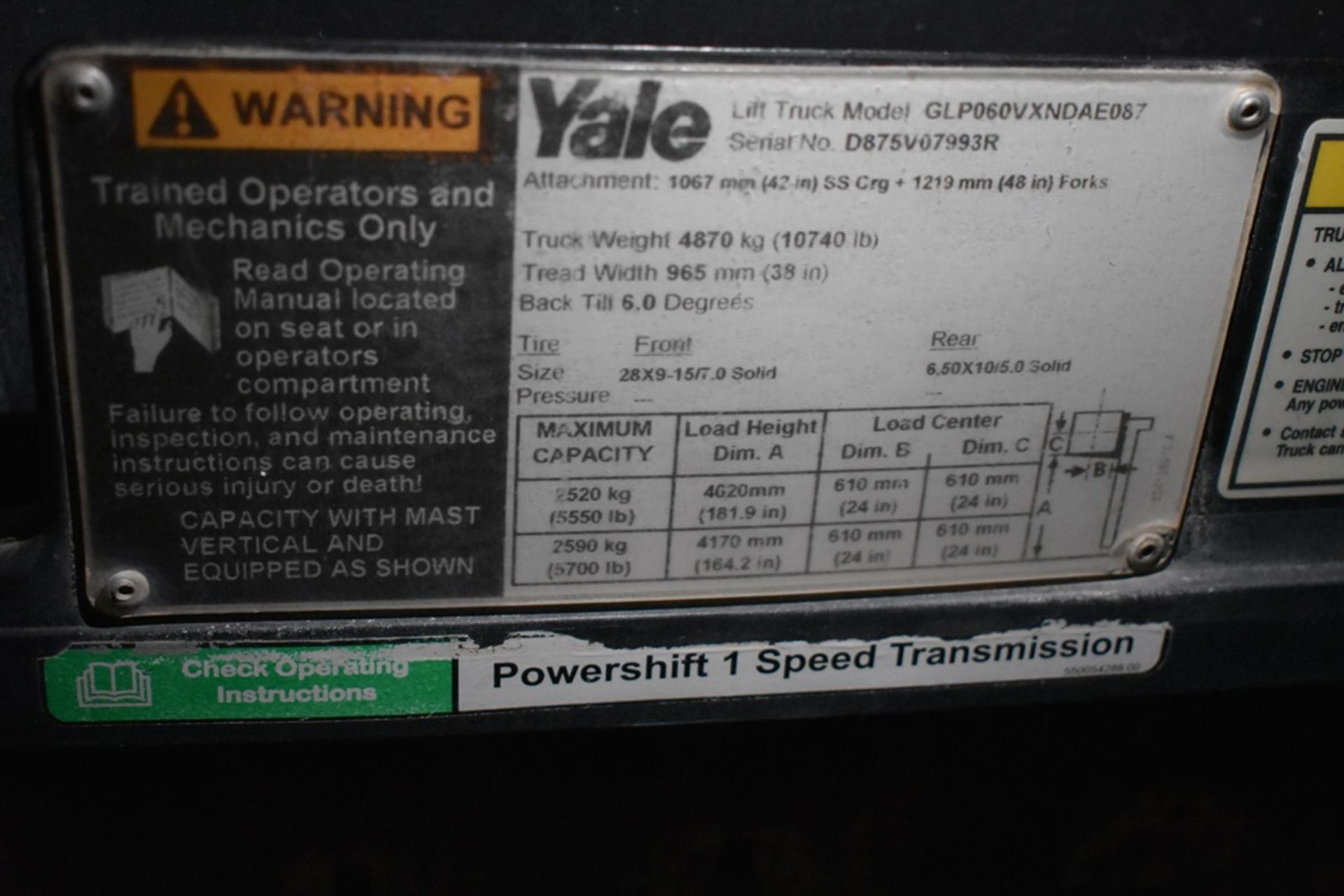 Yale Forklift, model GLP060VXNDAE087, 5750 lb capacity - Image 42 of 44