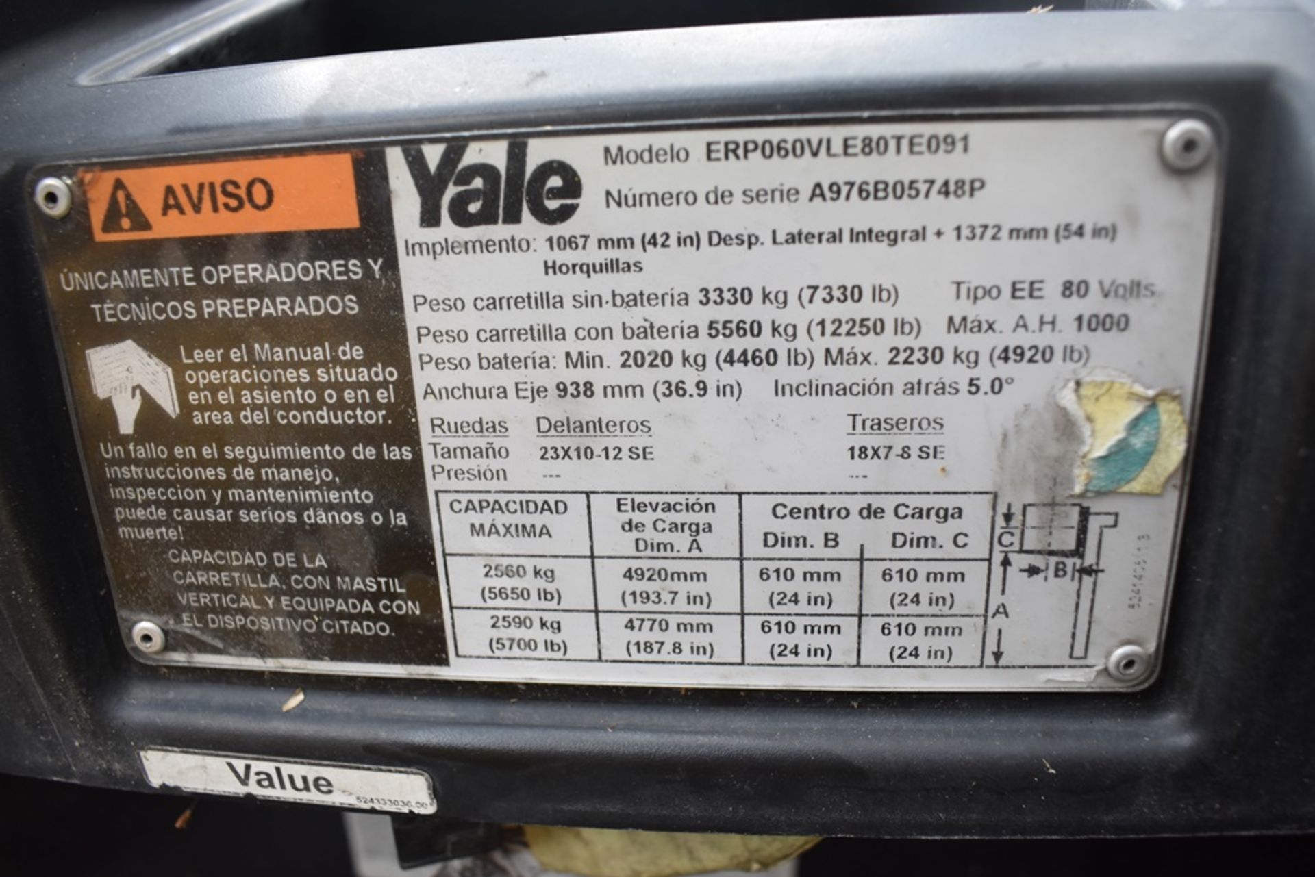 Yale electric Forklift, model ERP060VLE80TE091, 5700 lb capacity - Image 48 of 49