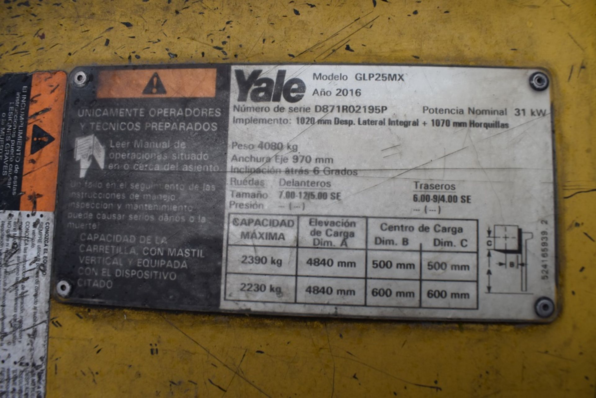 Yale Forklift, model GLP25MX, año 2016, 5000 lb capacity - Image 40 of 41