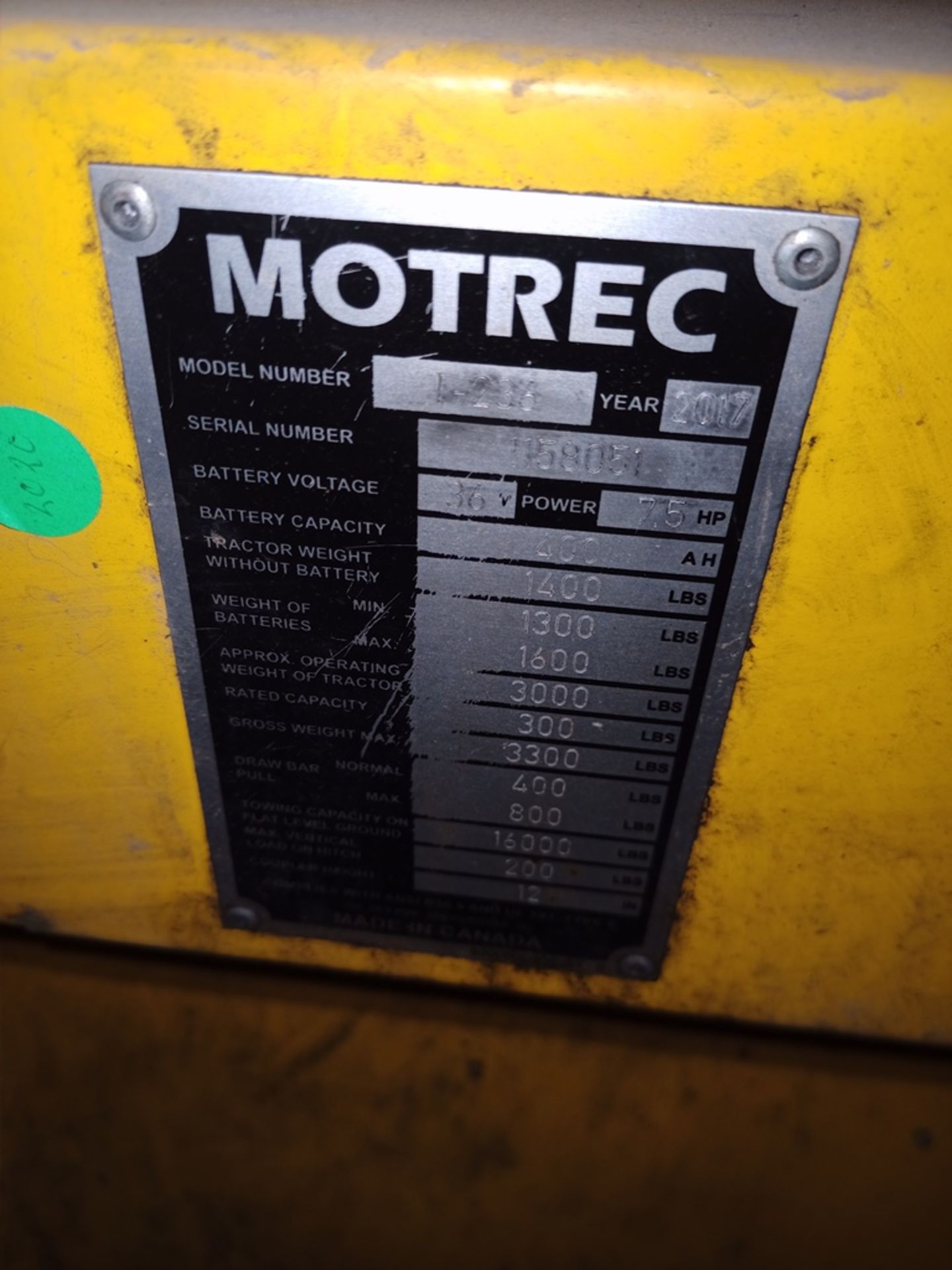 Motrec electric Tow tractor, Model MT-236, S/N 1158051, Year 2017 - Image 22 of 24