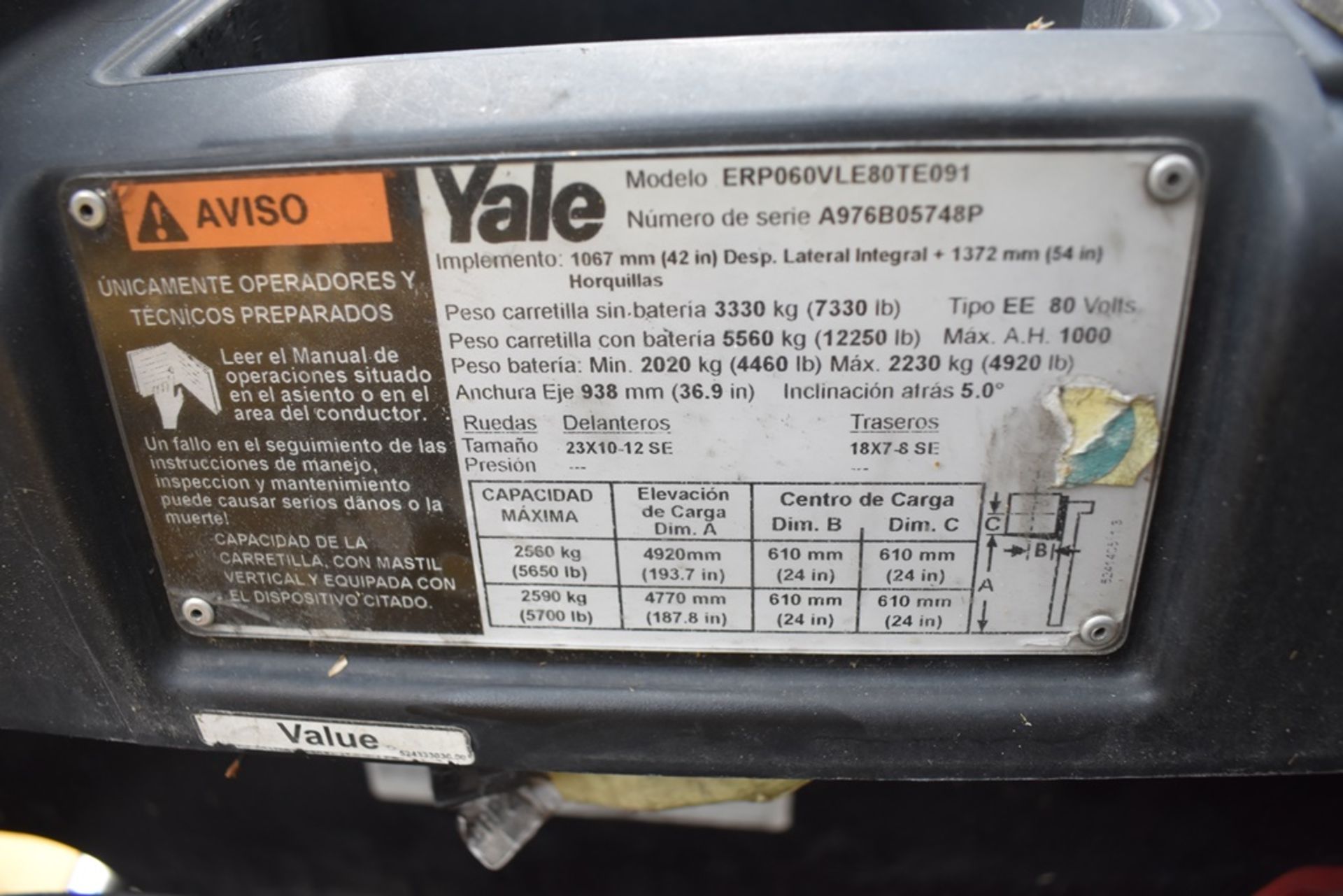 Yale electric Forklift, model ERP060VLE80TE091, 5700 lb capacity - Image 47 of 49