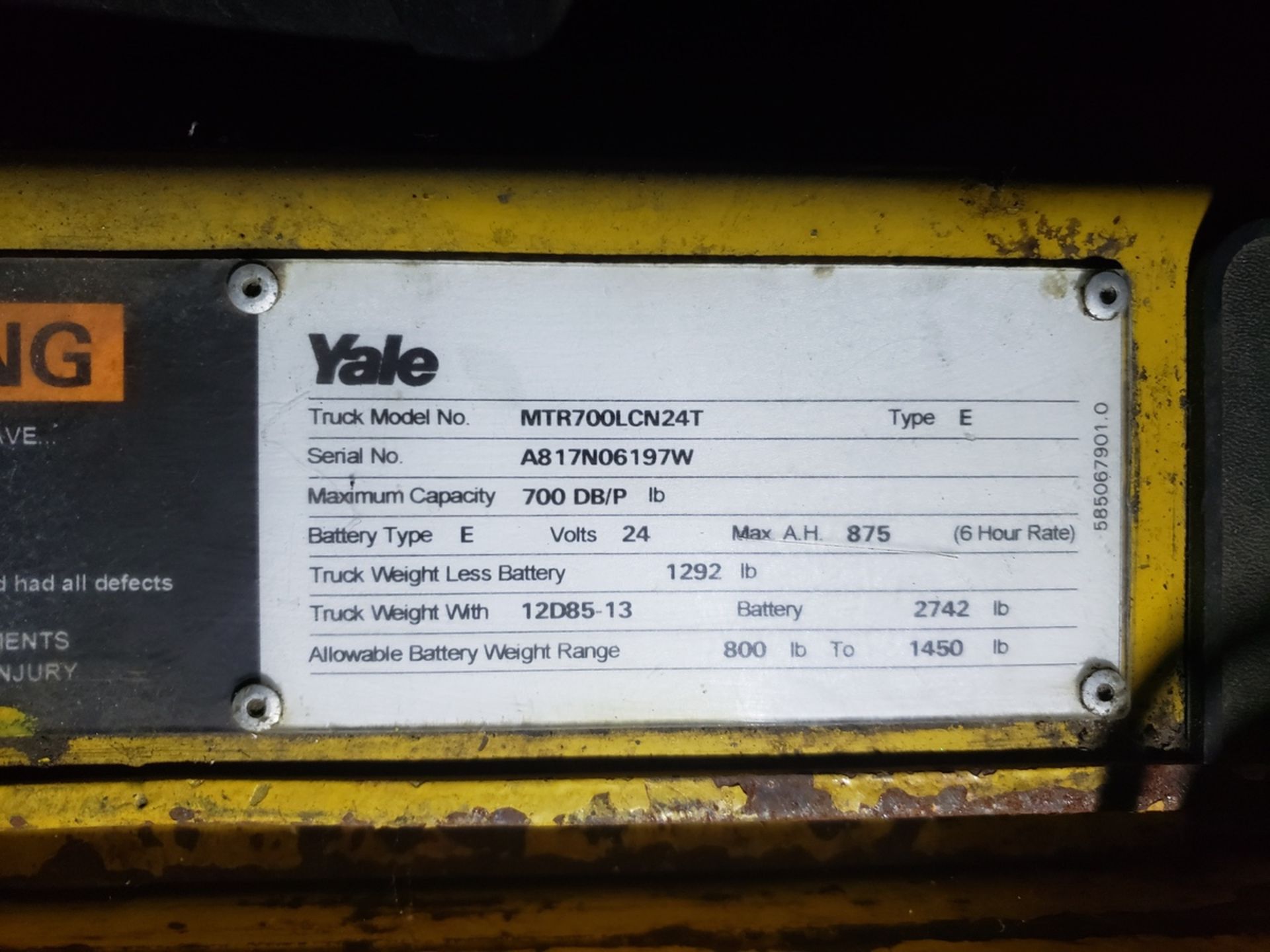 Yale Electric Tug, 700 DB/P lbs., 24 Volt, M# MTR700LCN24T, S/N A817N06197W | Rig Fee: $75 - Image 2 of 2