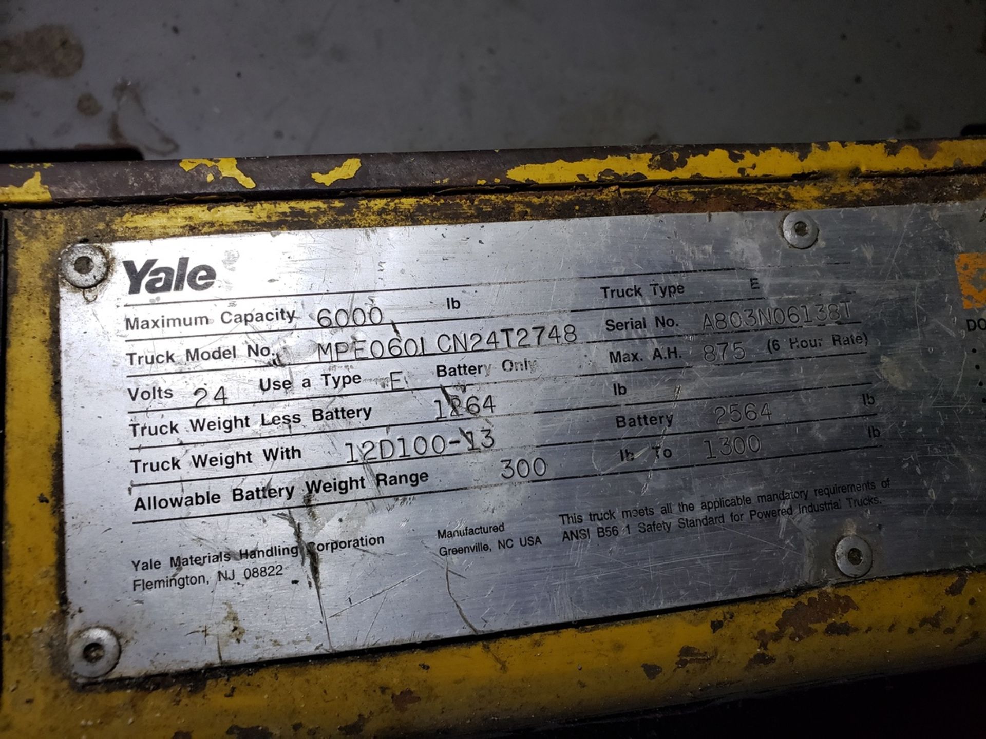 Yale Electric Pallet Jack, 24 Volt, 6000 lbs. Cap., M# MPE060LCN24T2748, S/N A80 | Rig Fee: $100 - Image 2 of 2