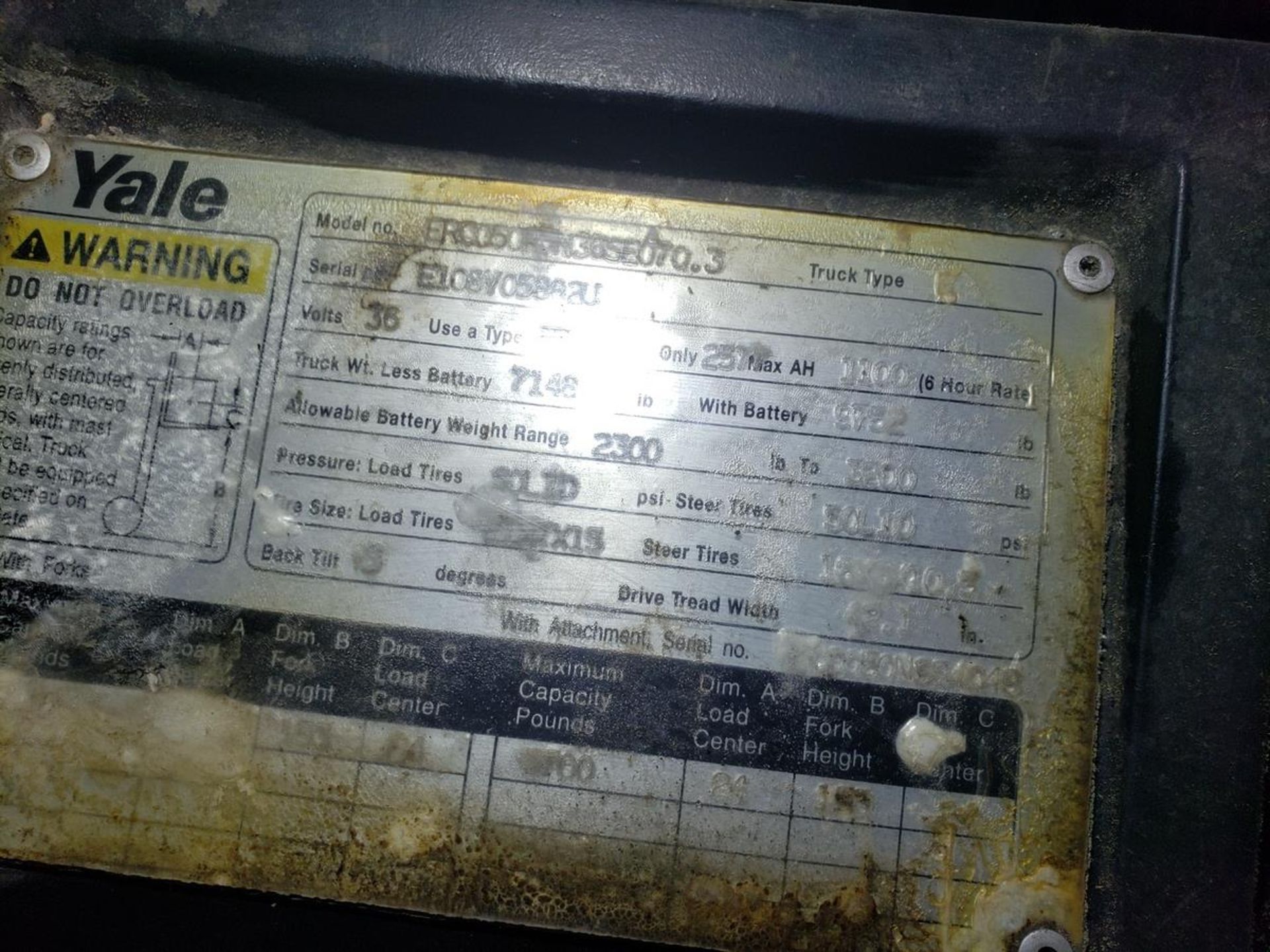 Yale 5,000 lb. Forklift, M# ERC050RFN36SE070, S/N E108V058A2U | Rig Fee: $250 - Image 2 of 2