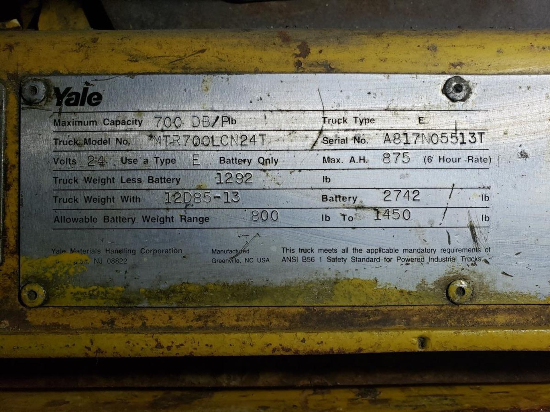 Yale Electric Tug, 700 DB/P lbs., 24 Volt, M# MTR700LCN24T, S/N A817N05513T | Rig Fee: $75 - Image 2 of 2