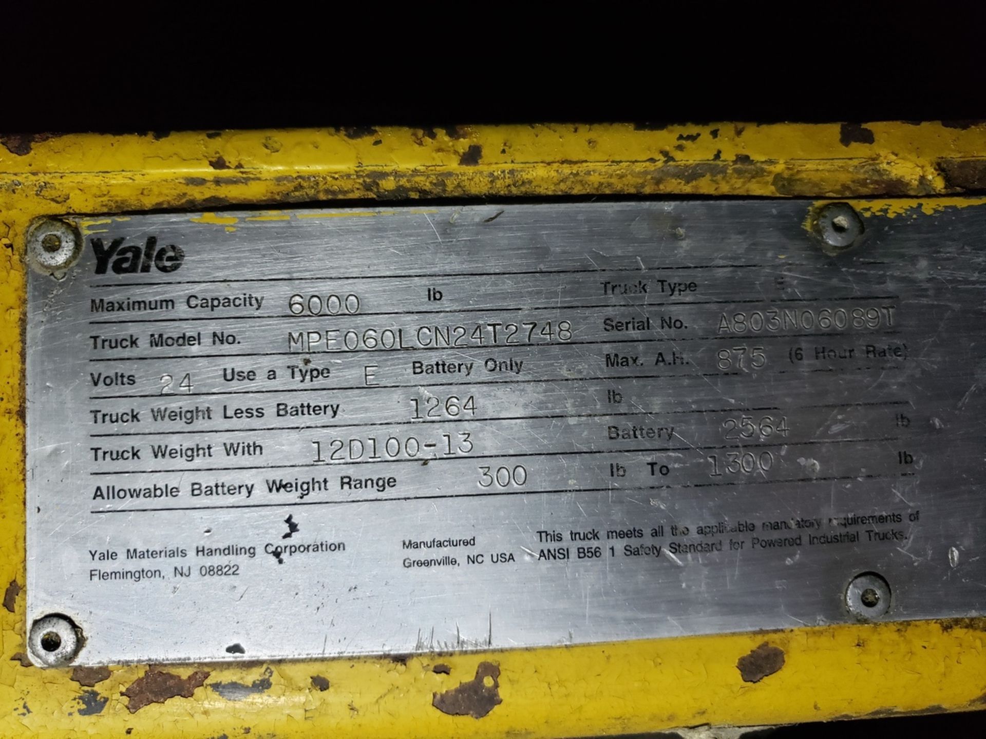 Yale Electric Pallet Jack, 6000 lbs. Cap., 24 Volt, M# MPE060LCN24T2748, S/N A80 | Rig Fee: $125 - Image 2 of 2