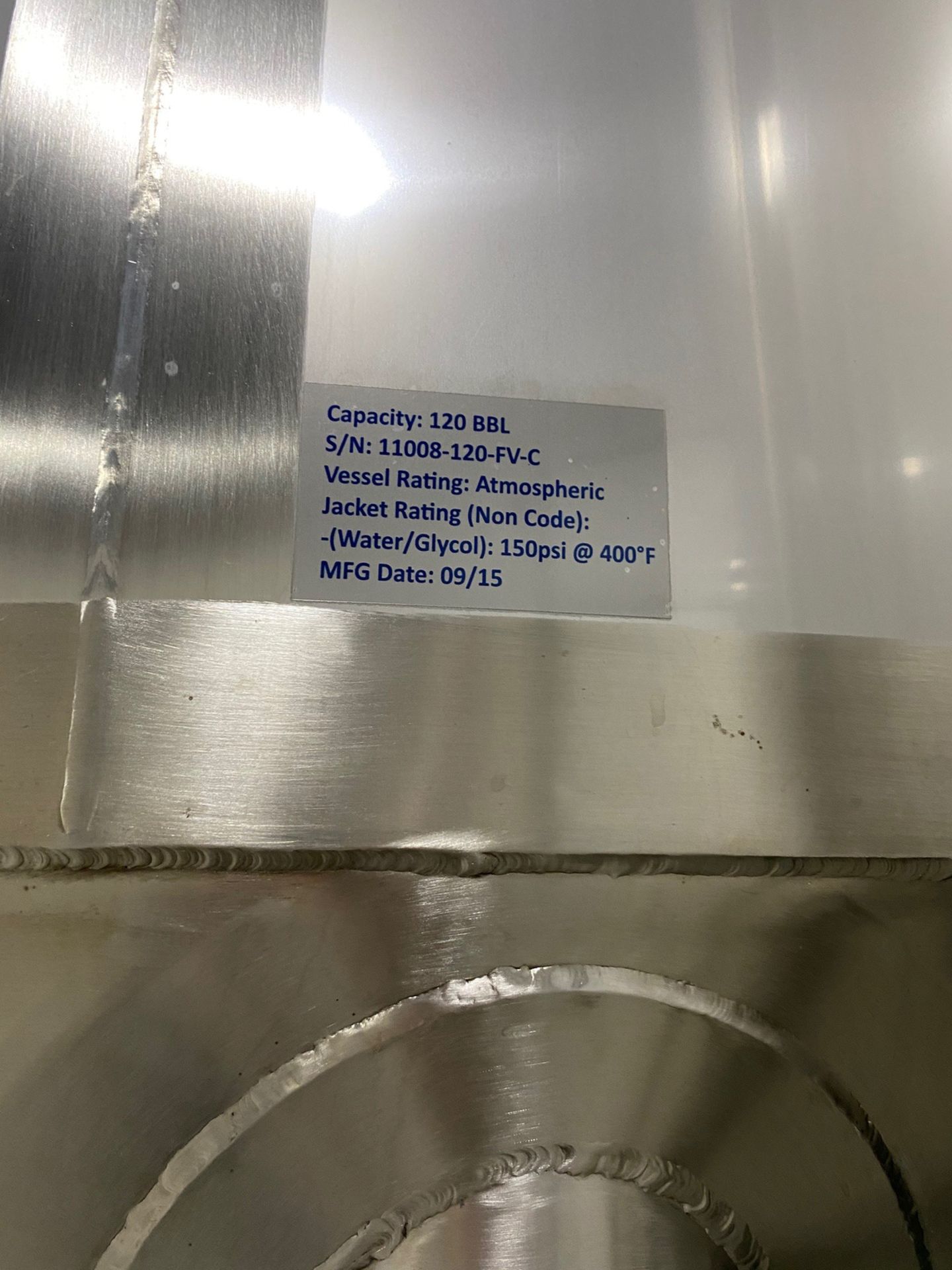 2015 Quality Tank 120 BBL Steep Cone Bottom Fermenter, Glyc - Subj to Bulks | Rig Fee: $3000 Cradled - Image 8 of 11