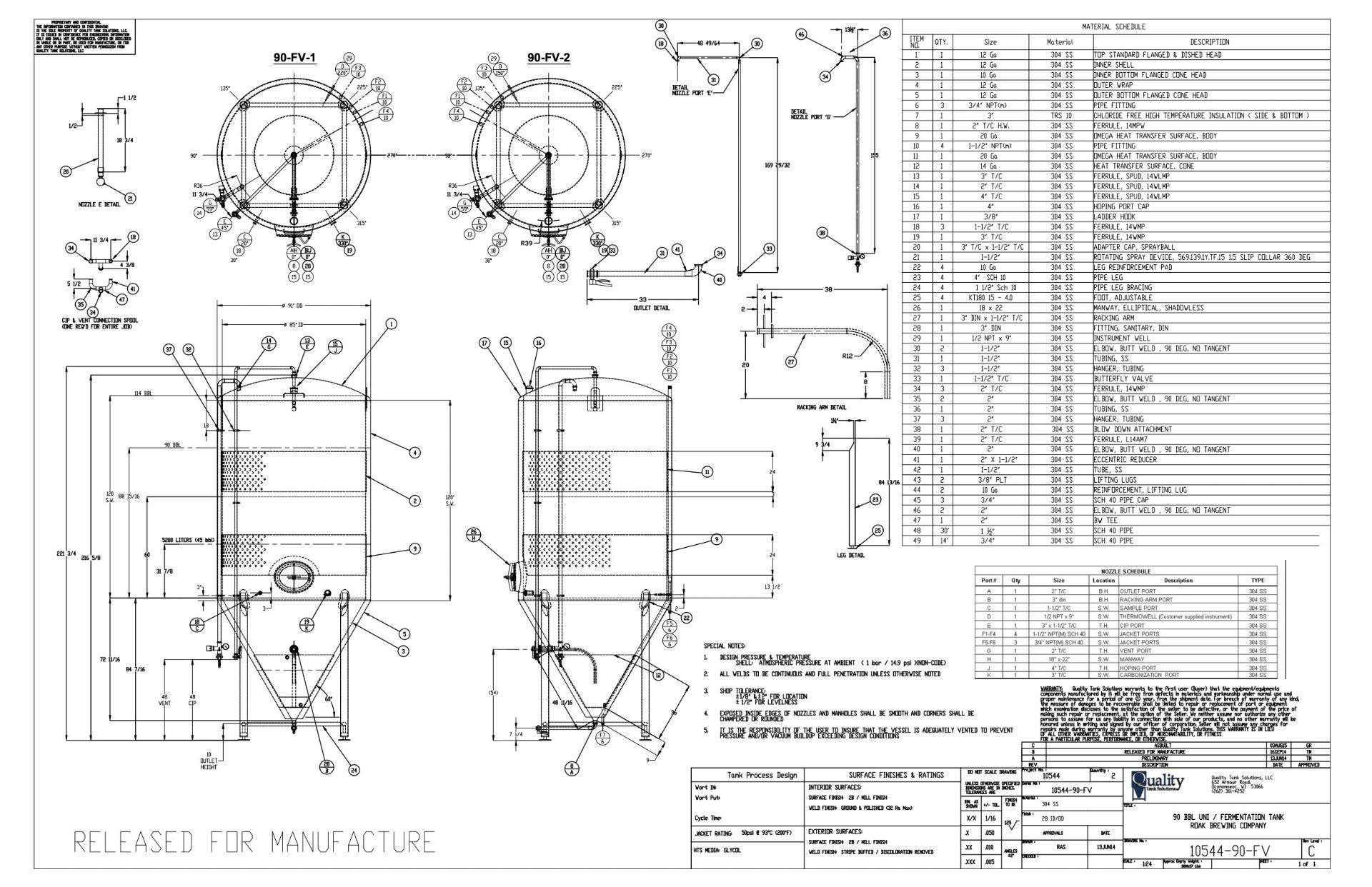 2015 Quality Tank 90 BBL Steep Cone Bottom Fermenter, Glyco - Subj to Bulks | Rig Fee: $2500 Cradled - Image 2 of 10