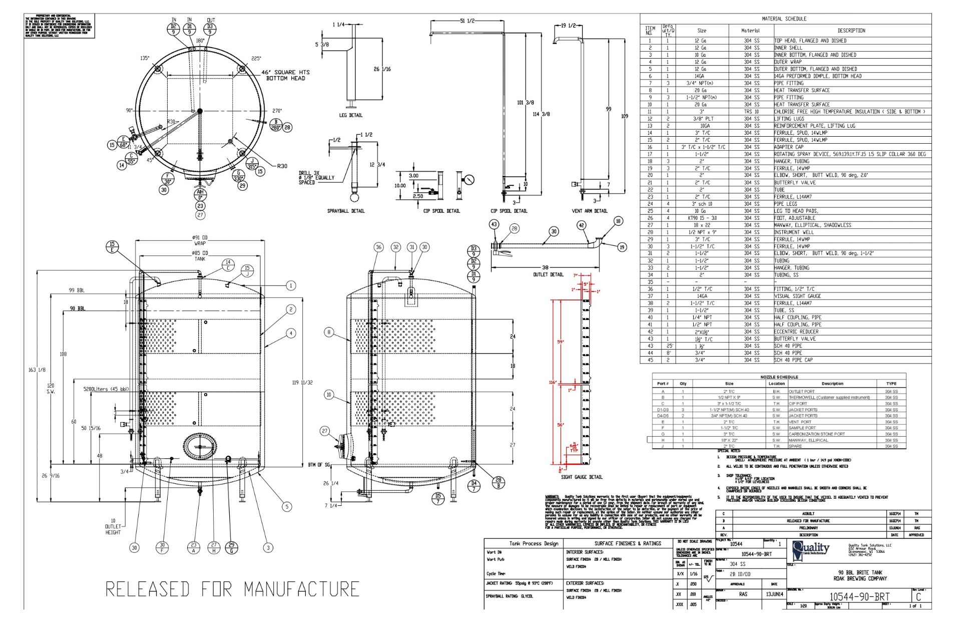 2015 Quality Tank 90 BBL Brite Tank, Center Outlet Dish Bo - Subj to Bulks | Rig Fee: $2500 Cradled - Image 2 of 9