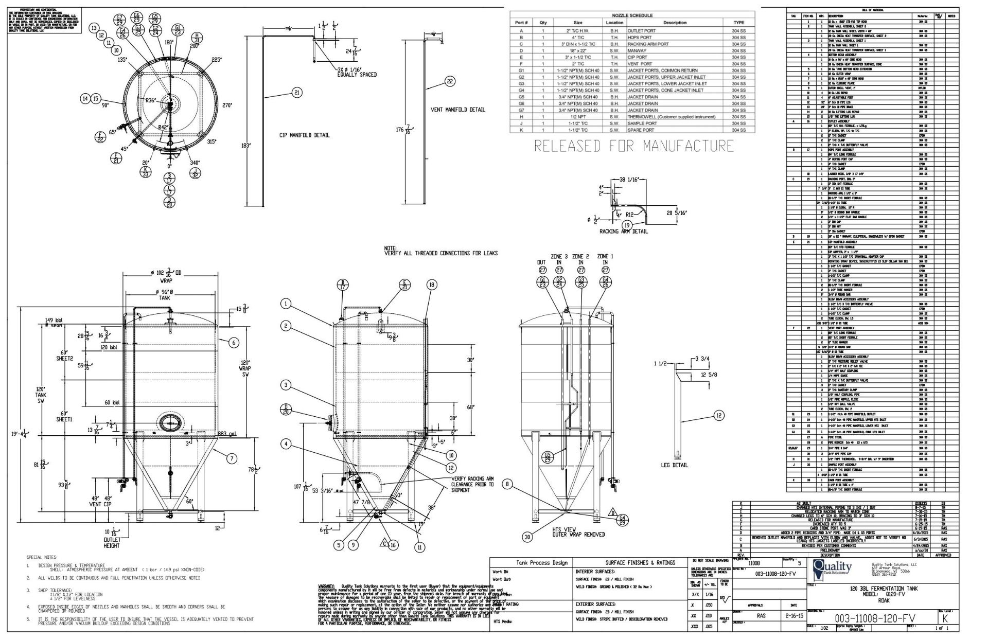 2015 Quality Tank 120 BBL Steep Cone Bottom Fermenter, Glyc - Subj to Bulks | Rig Fee: $3000 Cradled - Image 2 of 8