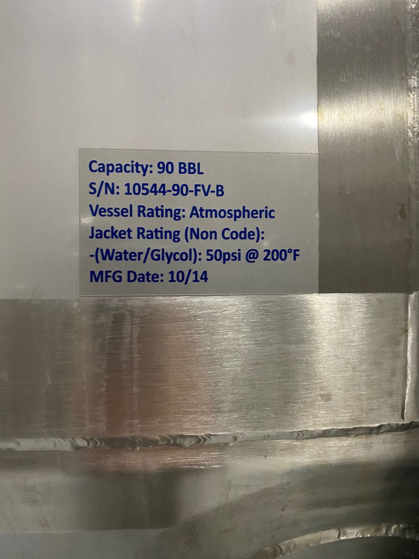 2015 Quality Tank 90 BBL Steep Cone Bottom Fermenter, Glyco - Subj to Bulks | Rig Fee: $2500 Cradled - Image 4 of 10