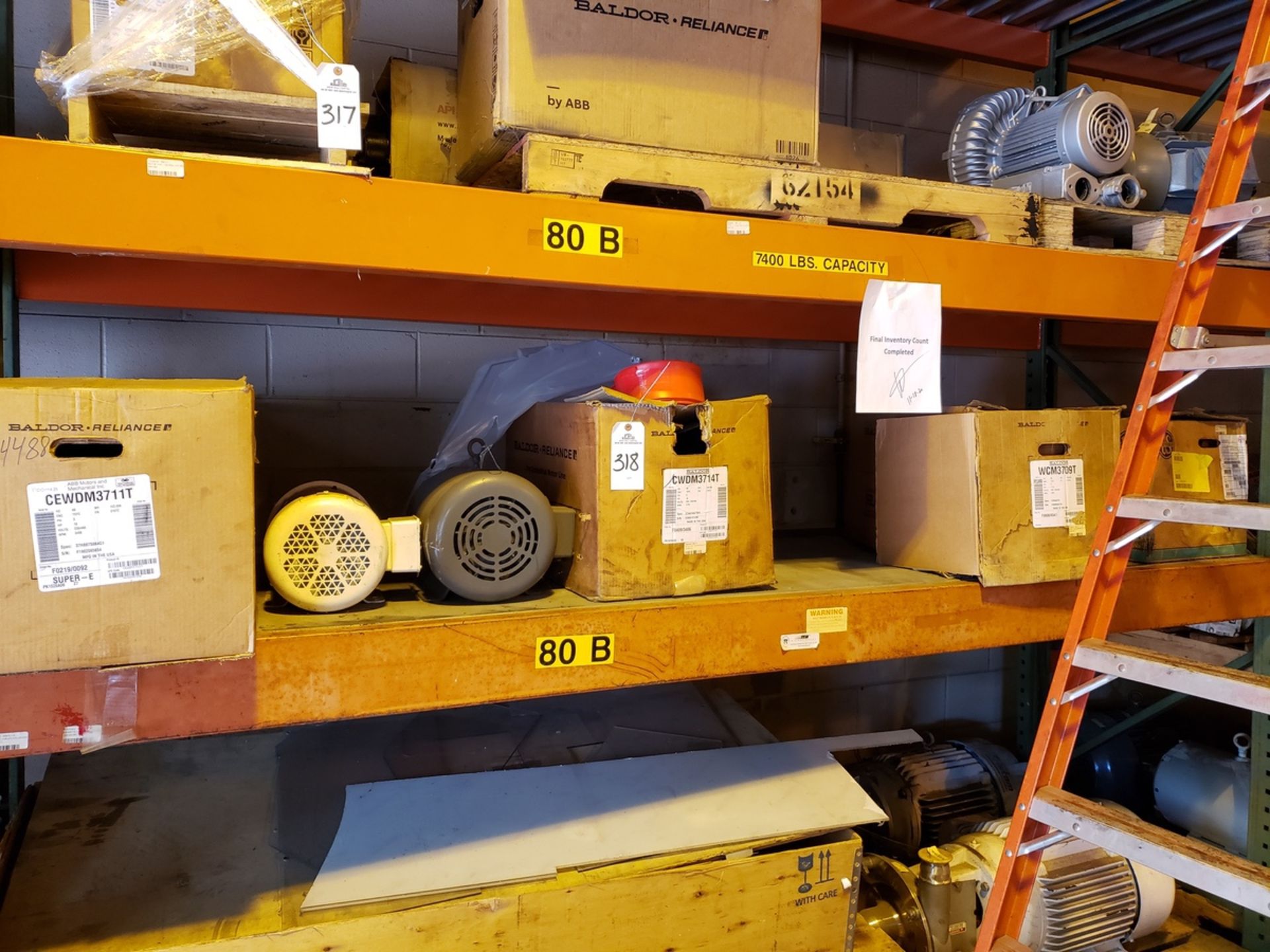 Contents of Pallet Rack Section, Spare Motors - Subj to Bulks | Reqd Rig Fee: $100