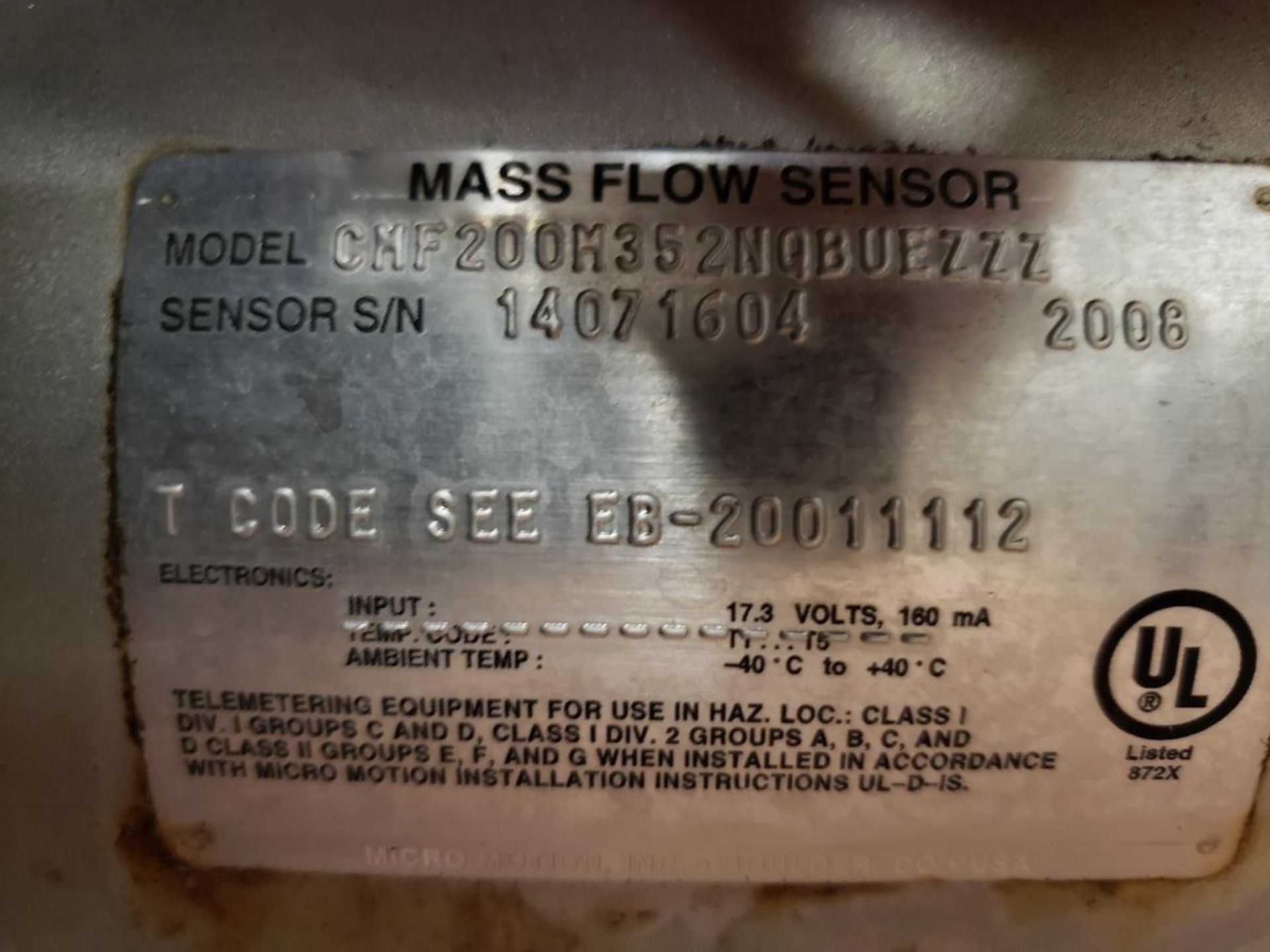 Micro-Motion Mass Flow Sensor, M# CMF300M352NQBUEZZZ | Reqd Rig Fee: $150 - Image 3 of 3