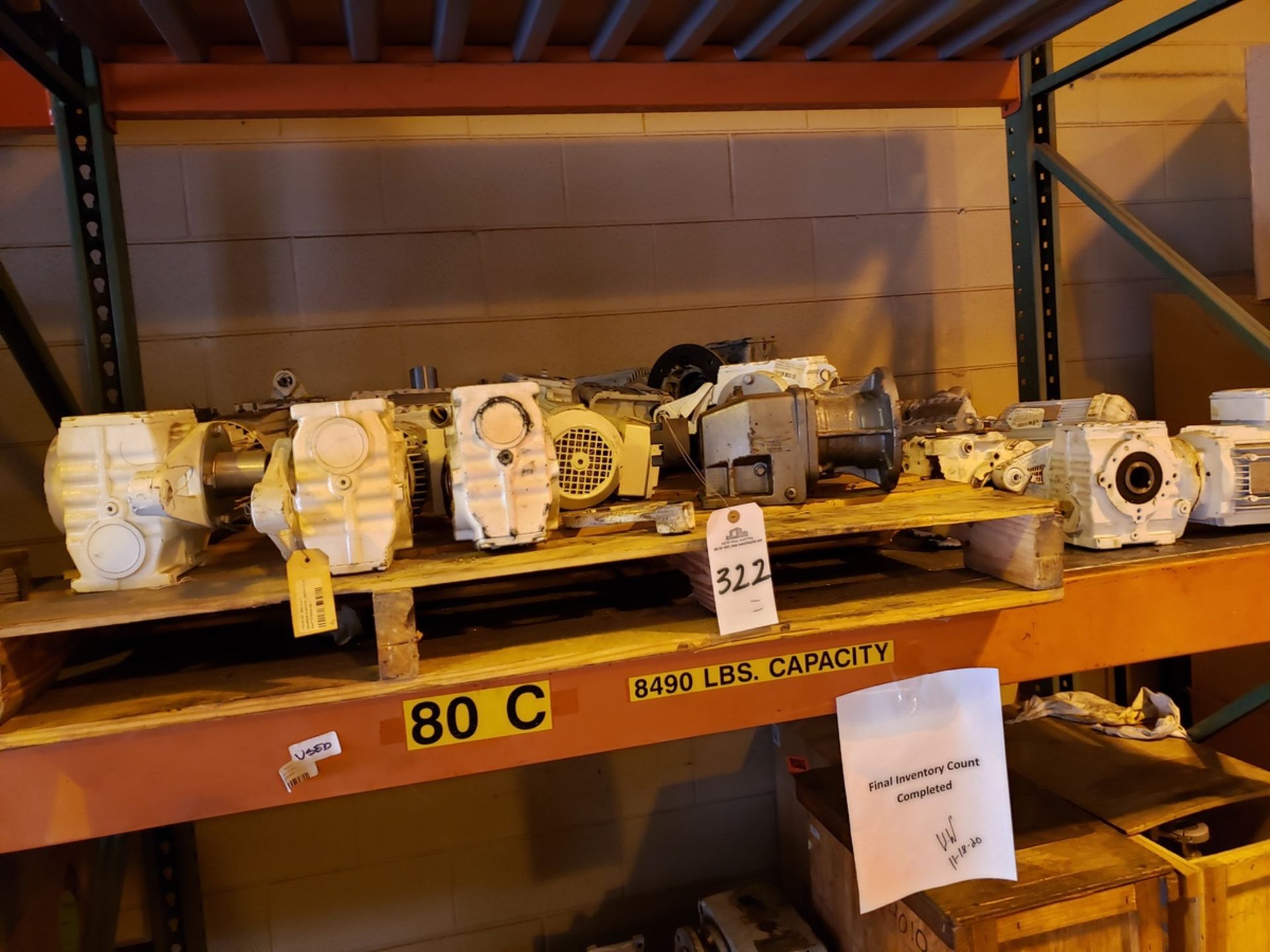 Contents of Pallet Rack Section, Spare Motors & Gear Boxes - Subj to Bulks | Reqd Rig Fee: $75