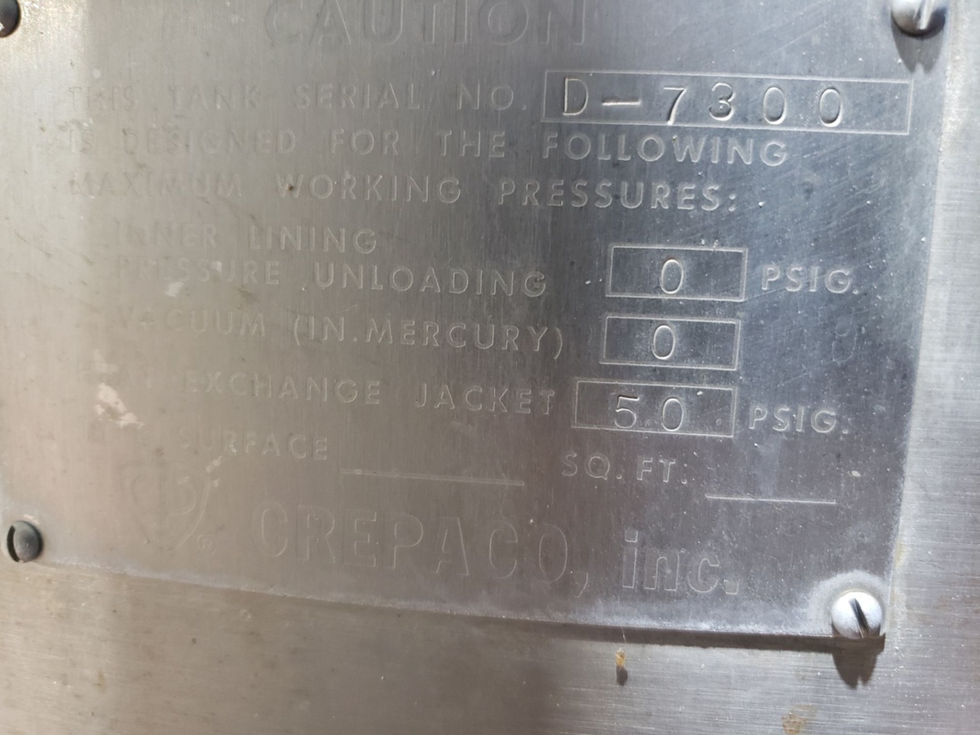 APV Crepaco 150 Gallon Stainless Steel Jacketed Mixing Tank, S/N D-7300 | Rig Fee $250 - Image 3 of 4