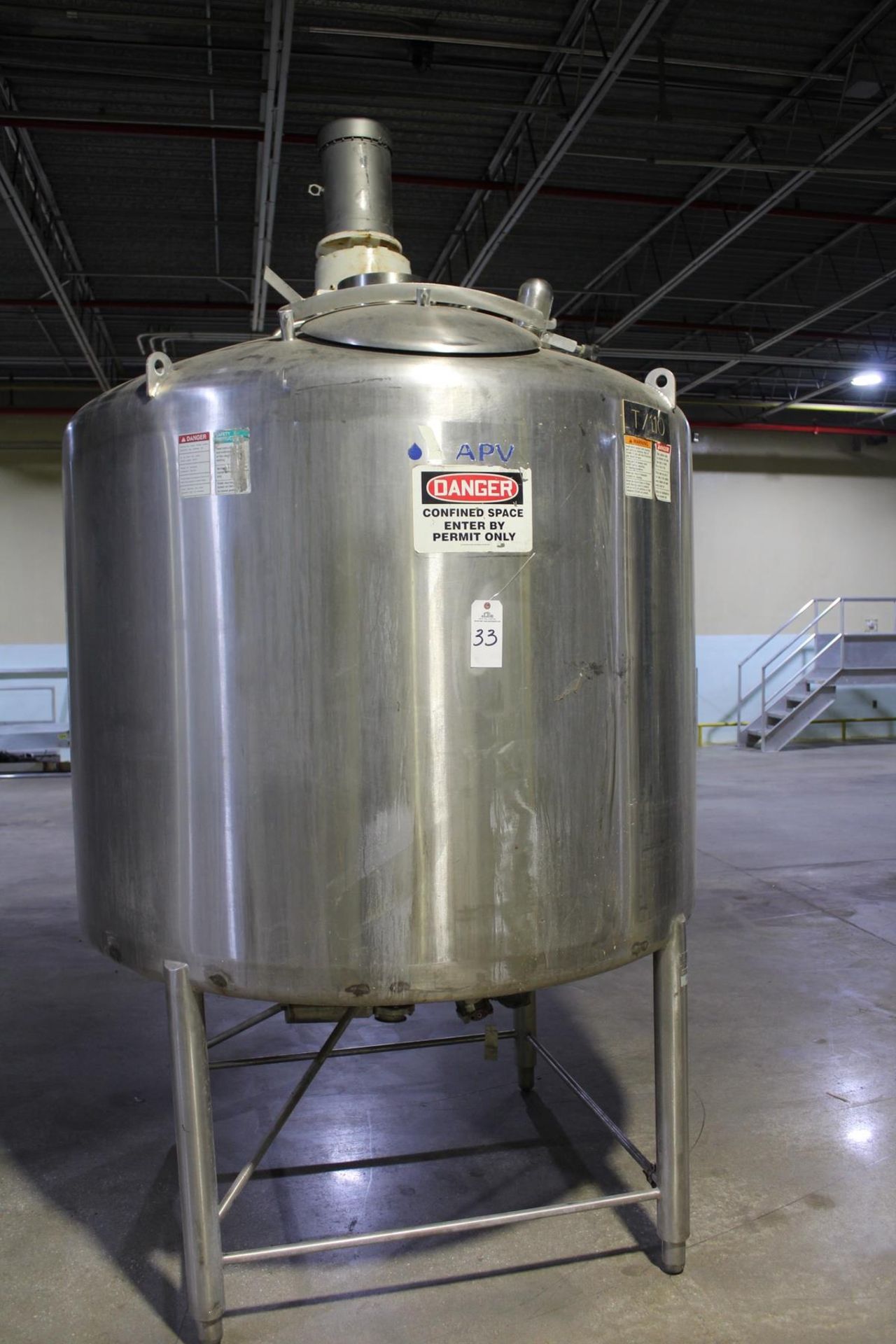 APV 550 Gallon Stainless Steel Jacketed, High Shear Agitated Mixing Tank, M# CCA | Rig Fee $600