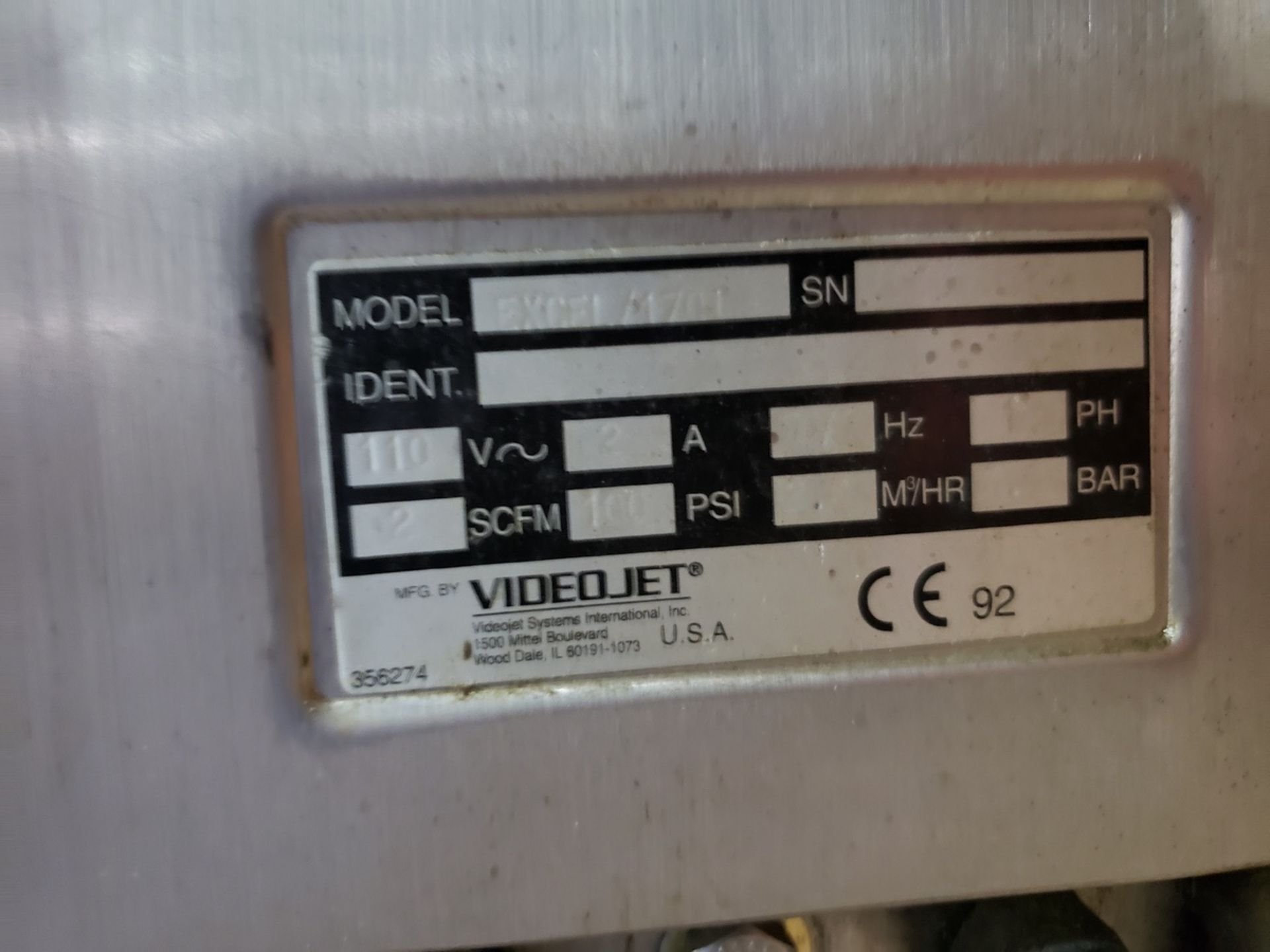 Videojet Ink Jet Printer, M# Excel/1701 | Rig Fee $125 - Image 2 of 2