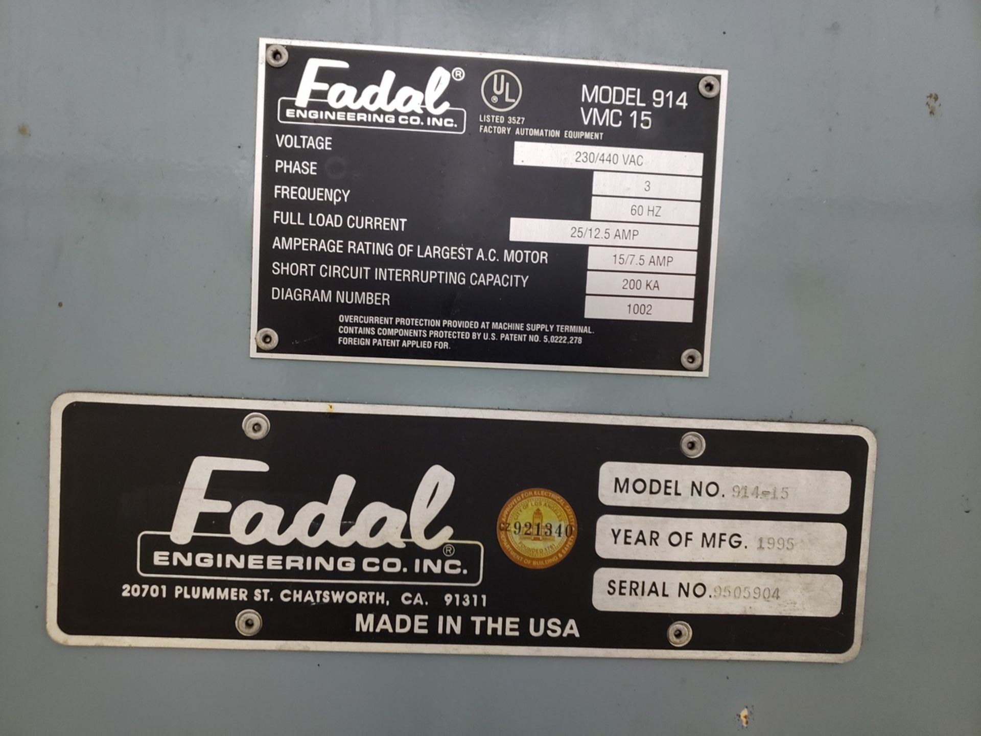 FADAL MODEL 914 VMC 15 CNC VERTICAL MACHINING CENTER, CNC 88HS CONTROLS, 230/4 | Reqd Rig Fee: $3500 - Image 2 of 11
