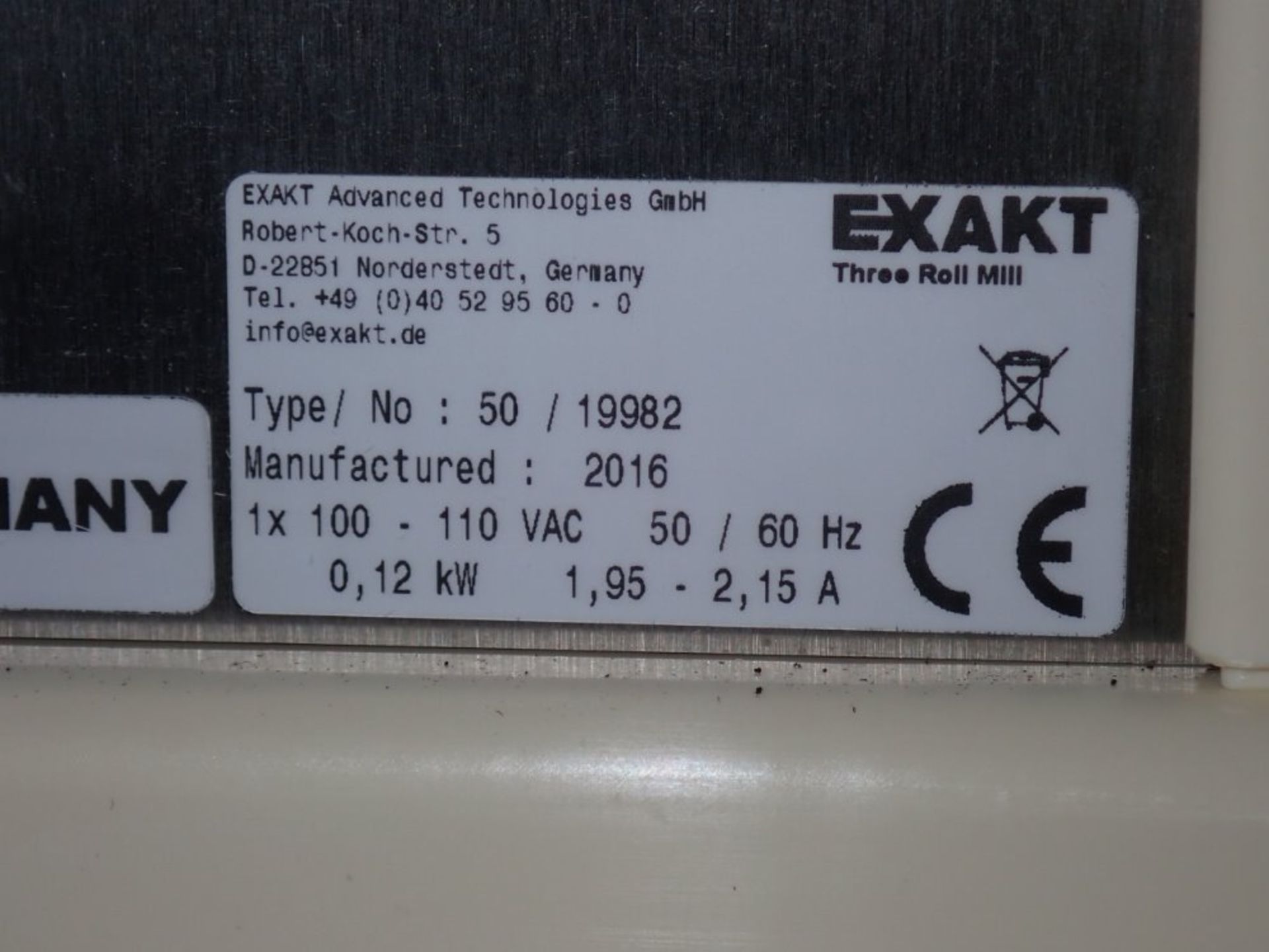 2016 Exakt Advanced Technologies 50/19982 Three Roll Mill, 6" Capaci | Reqd Rig Fee: Seller to Load - Image 9 of 10