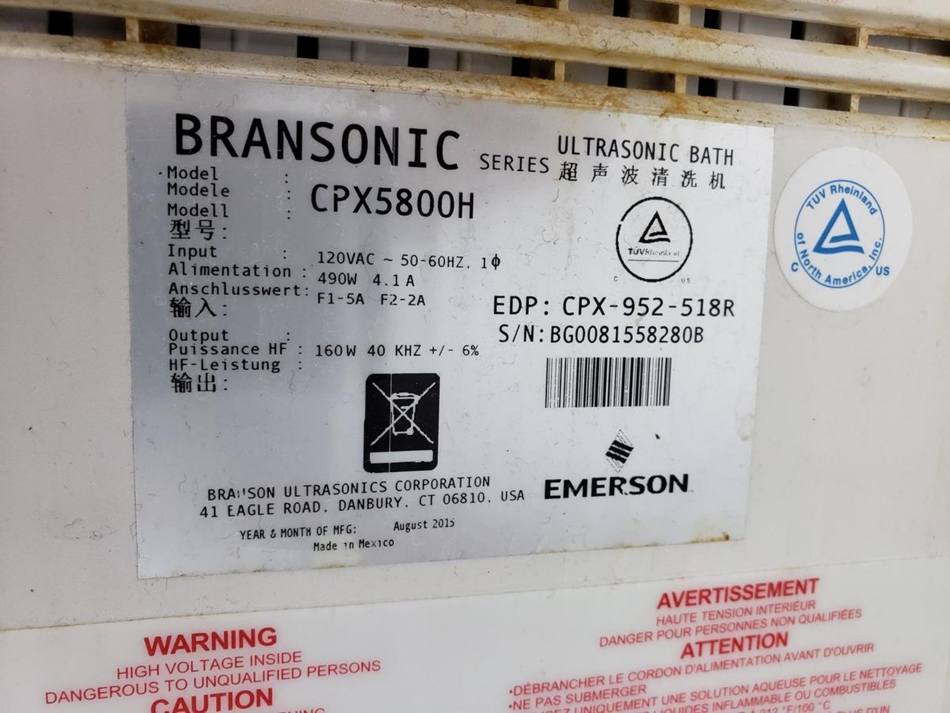 EMERSON BRANSONIC ULTRASONIC BATH, M# CPX5800H | Reqd Rig Fee: $25 or HC - Image 2 of 2