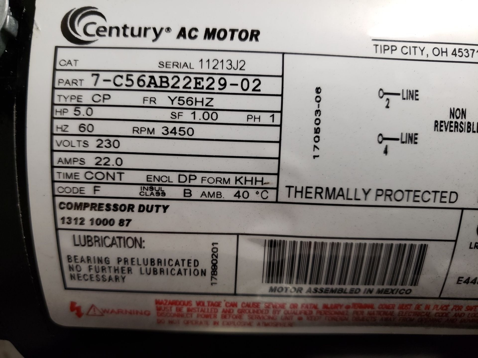 US GENERAL US560V AIR COMPRESSOR, 5 HP, 208-230V, S/N: HOP616983 | Reqd Rig Fee: $50 - Image 3 of 3