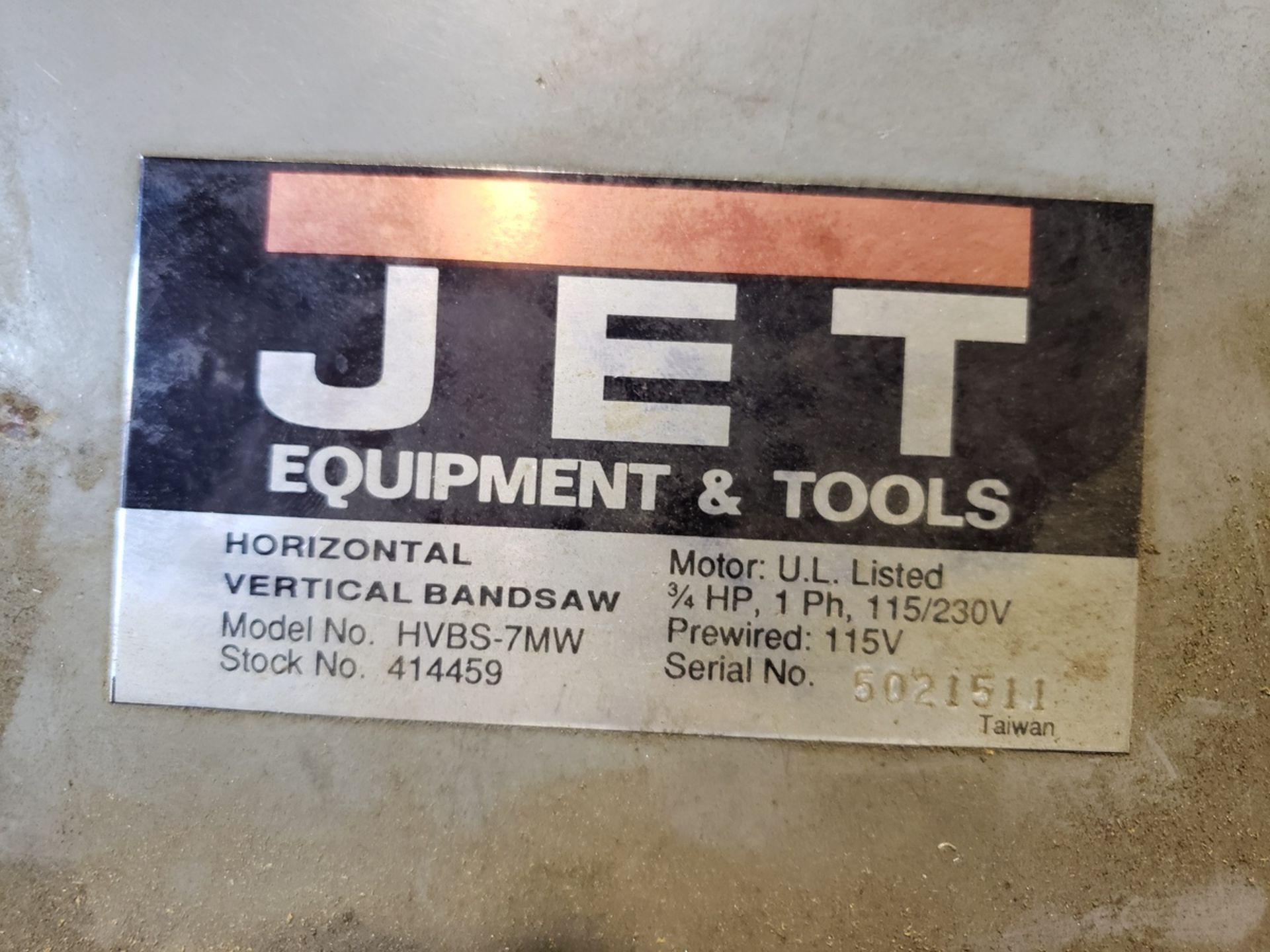 JET HORIZONTAL VERTICAL BAND SAW, MODEL HVBS-7MW, S/N: 5021511 | Reqd Rig Fee: $50 - Image 2 of 2