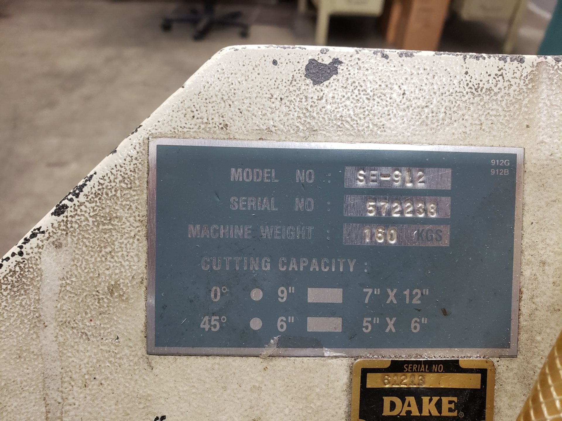 DAKE SE912 HORIZONTAL BAND SAW, S/N: 572233 | Reqd Rig Fee: $200 - Image 2 of 2