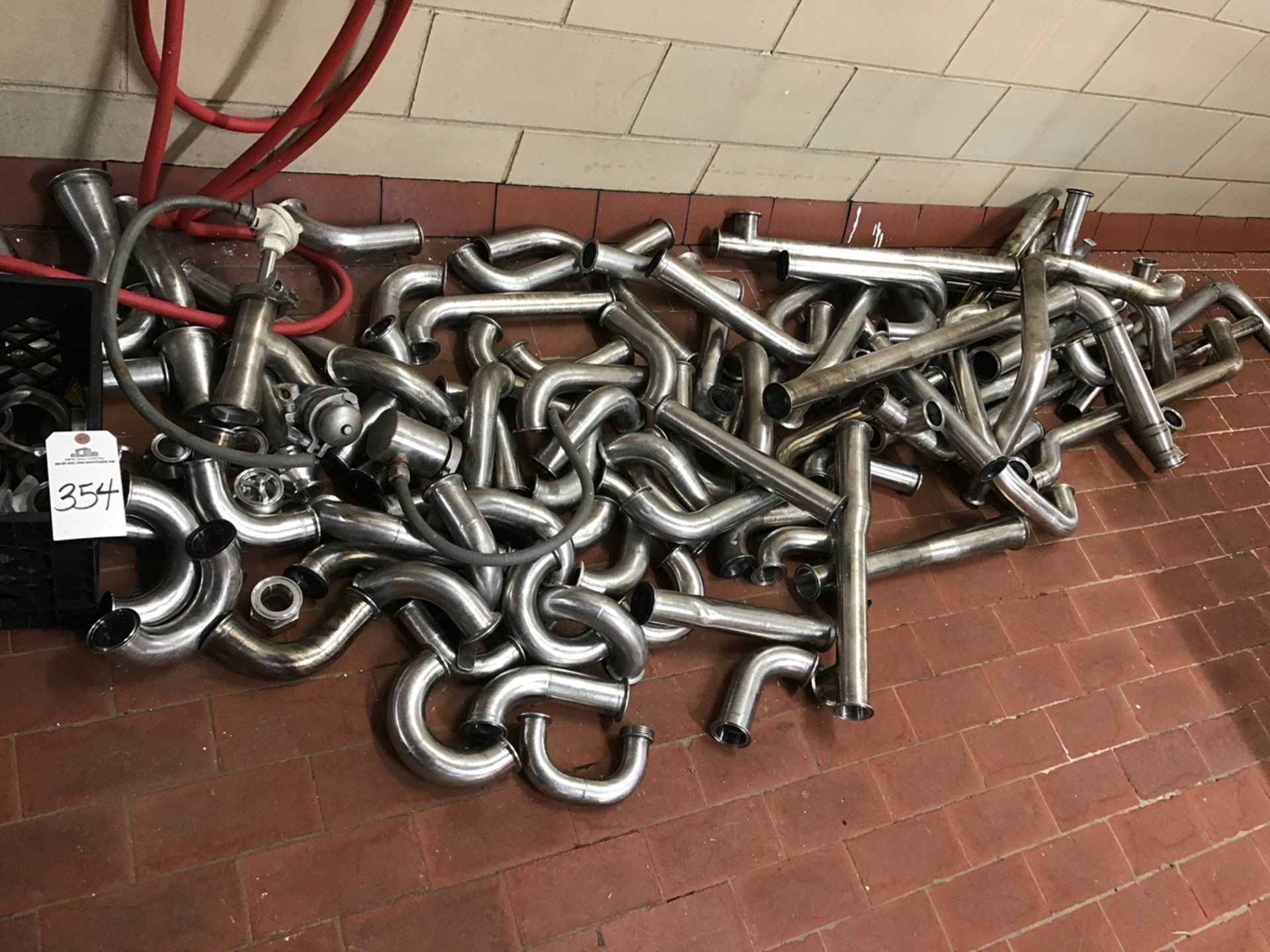 MISCELLANEOUS STAINLESS STEEL PIPE, ELBOWS, TEES, AND STRAIGHTS PLUS HANGERS | Rig Fee $50 - Image 2 of 4